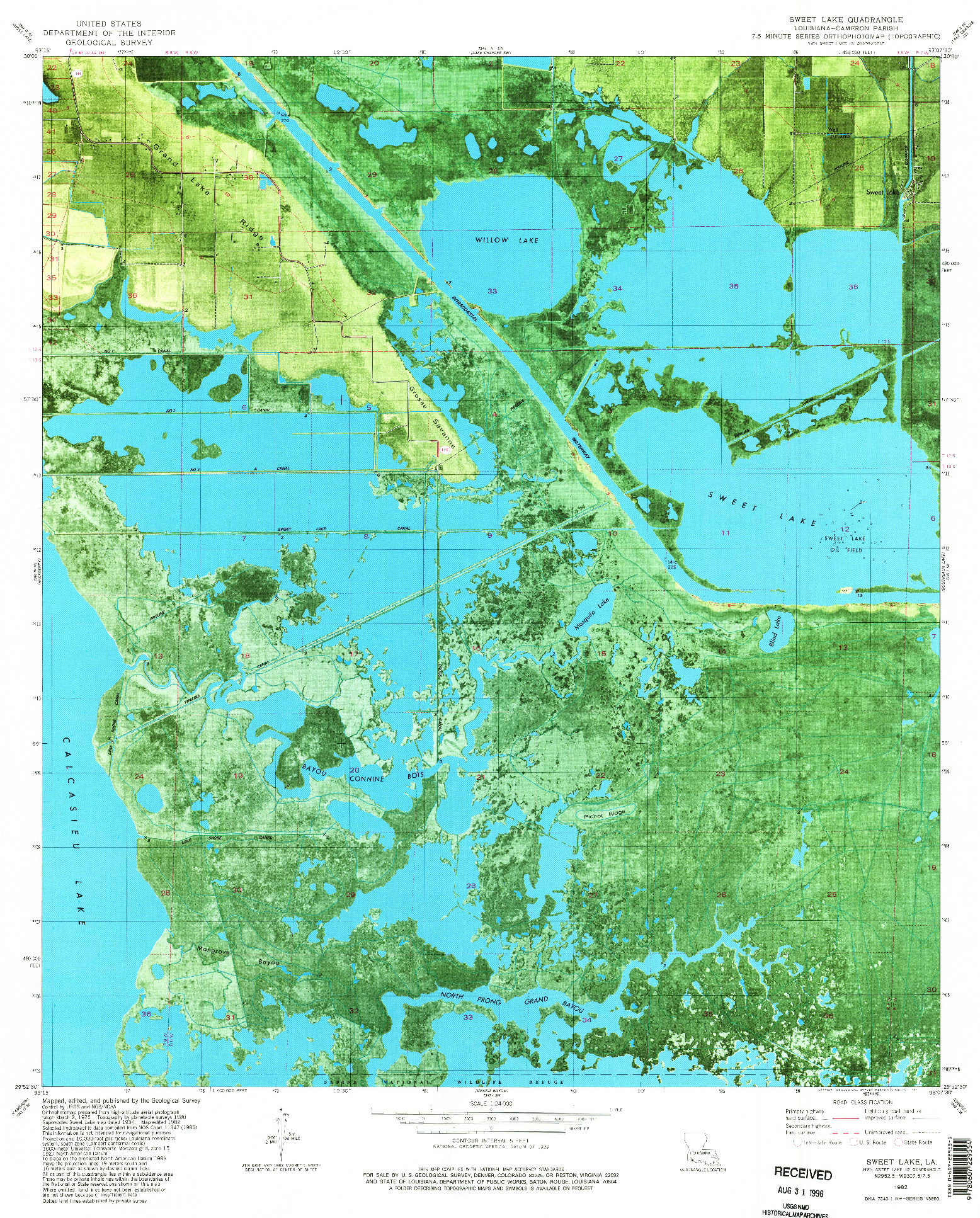 USGS 1:24000-SCALE QUADRANGLE FOR SWEET LAKE, LA 1982