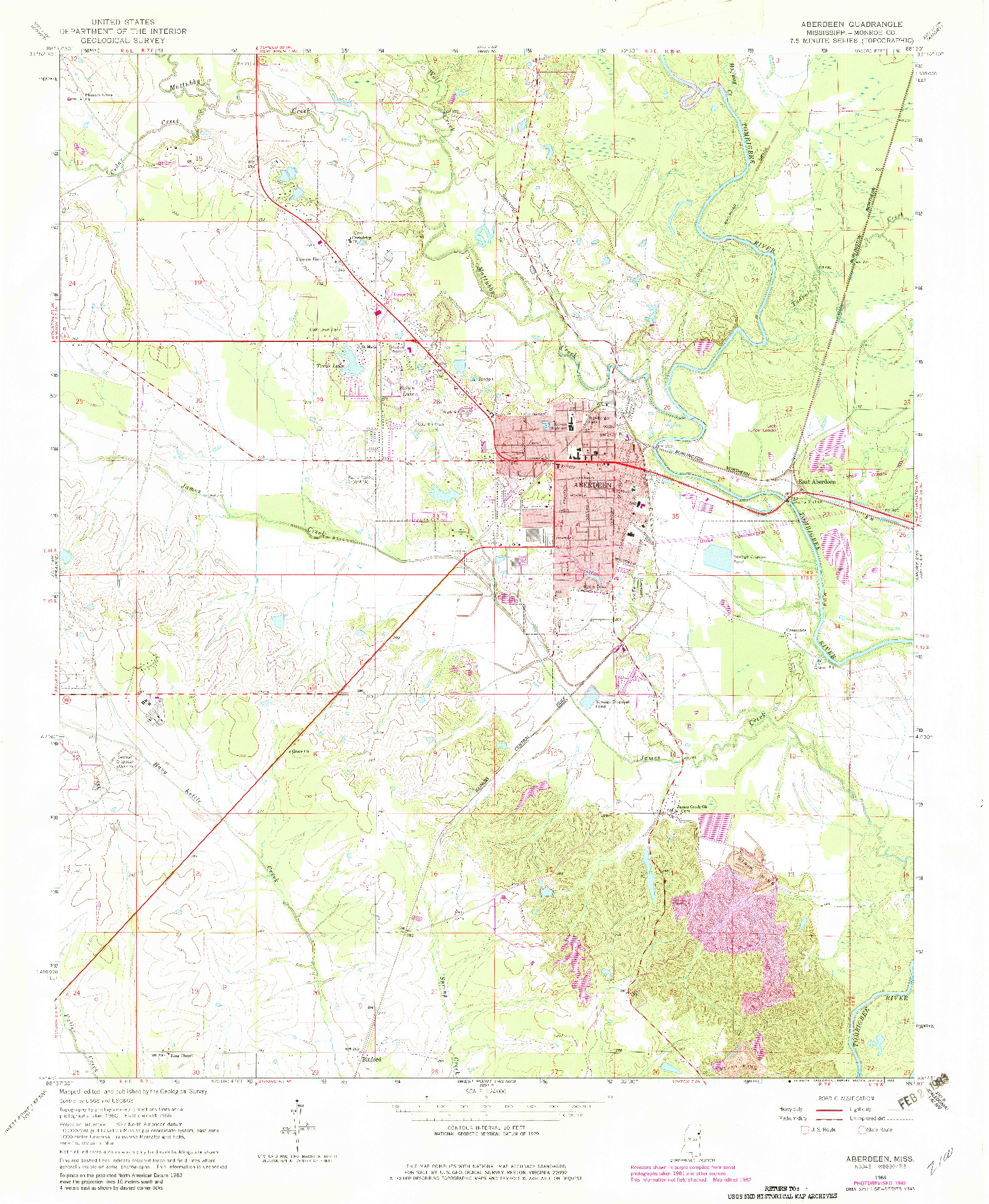USGS 1:24000-SCALE QUADRANGLE FOR ABERDEEN, MS 1966
