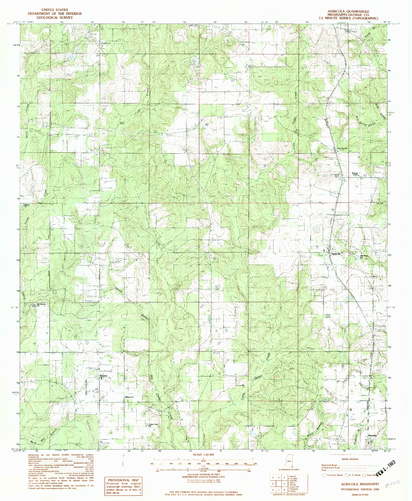 USGS 1:24000-SCALE QUADRANGLE FOR AGRICOLA, MS 1982