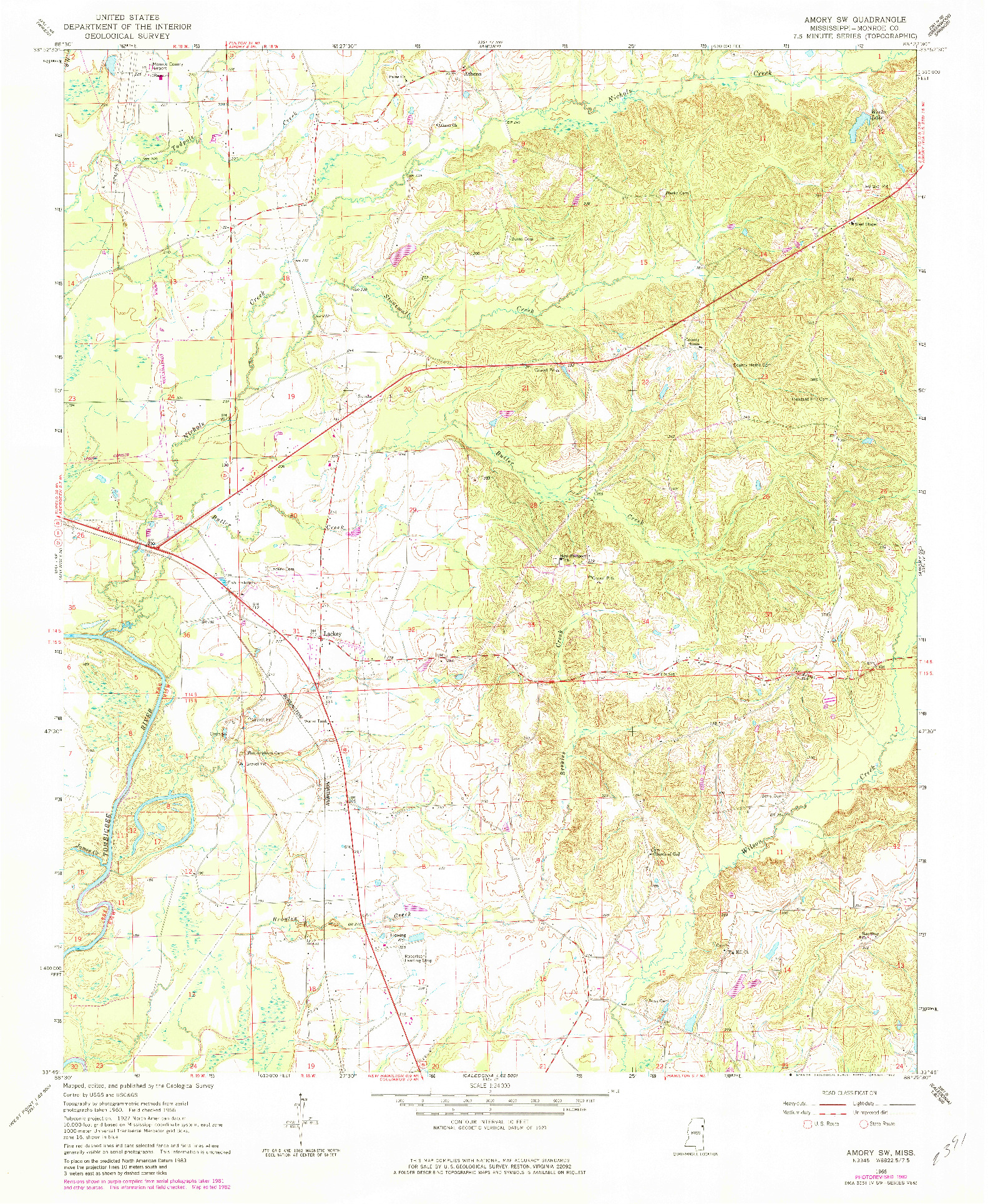 USGS 1:24000-SCALE QUADRANGLE FOR AMORY SW, MS 1966