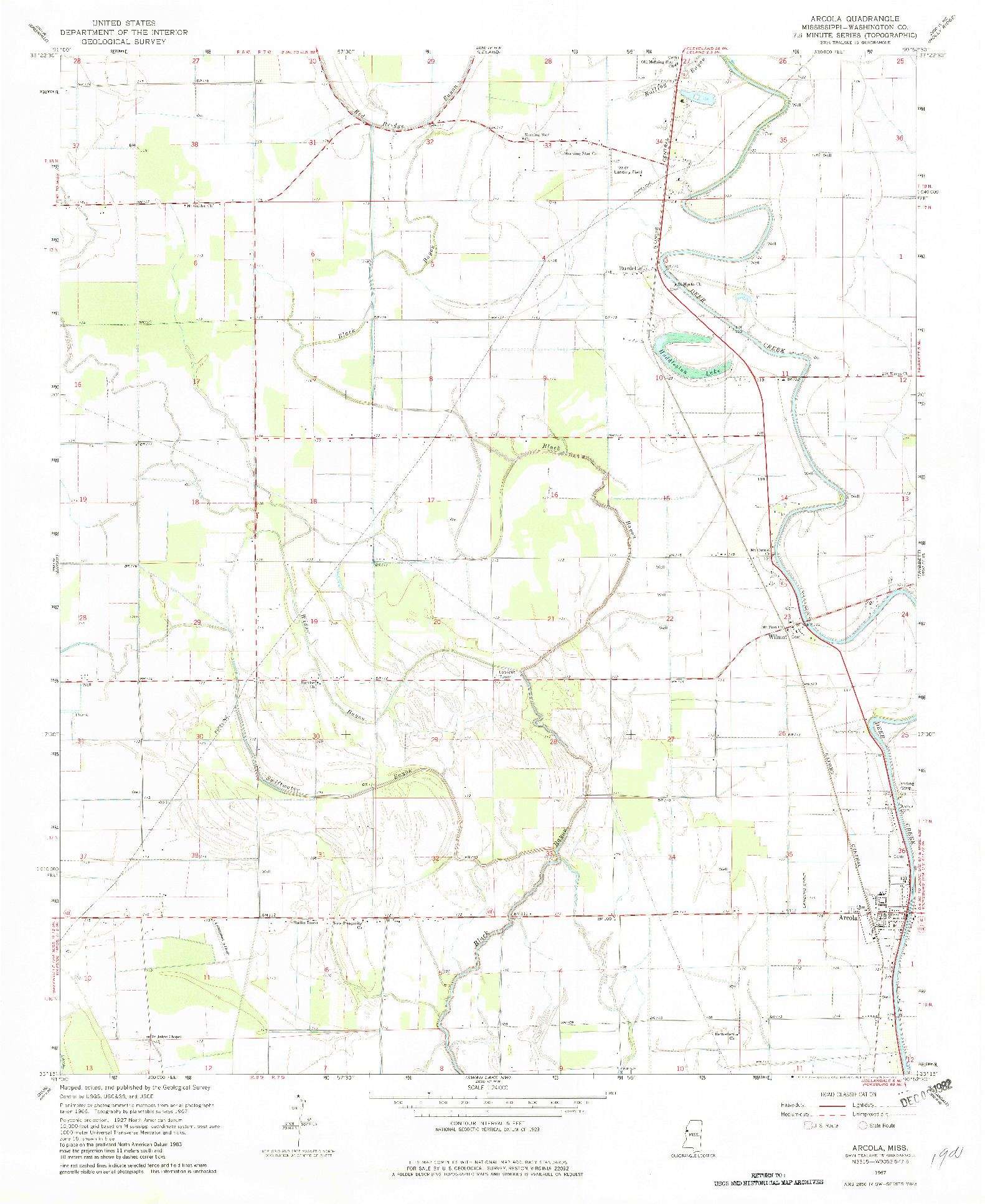 USGS 1:24000-SCALE QUADRANGLE FOR ARCOLA, MS 1967
