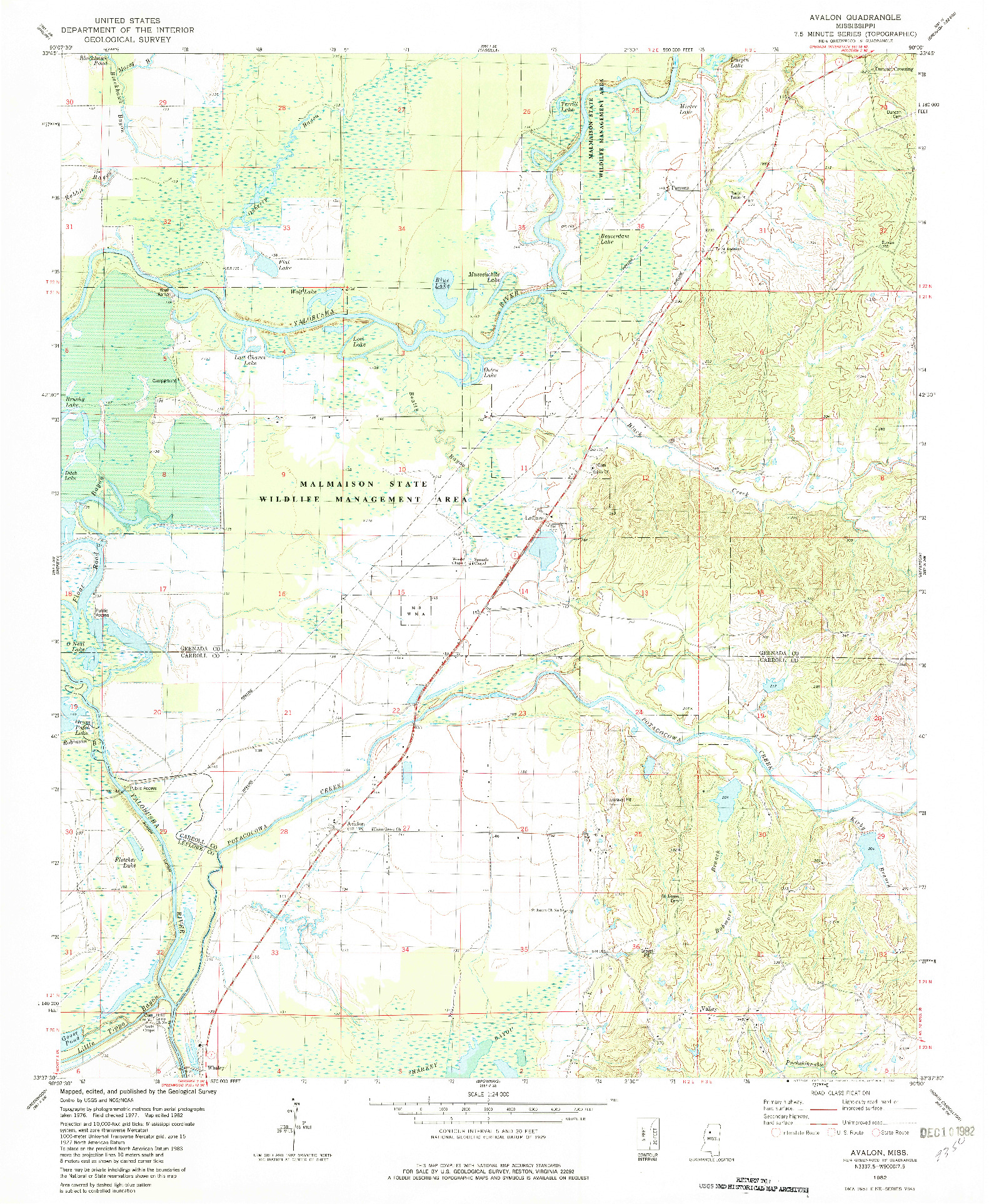 USGS 1:24000-SCALE QUADRANGLE FOR AVALON, MS 1982