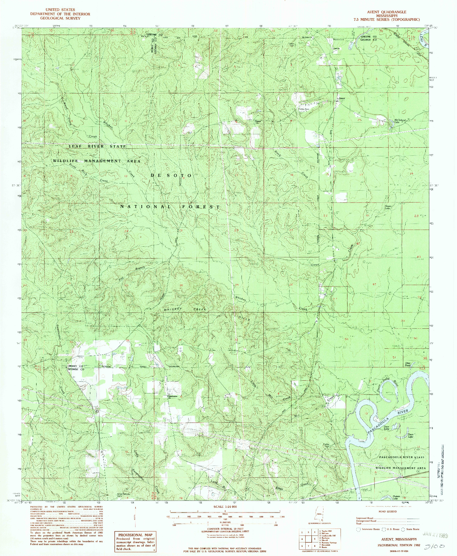 USGS 1:24000-SCALE QUADRANGLE FOR AVENT, MS 1982