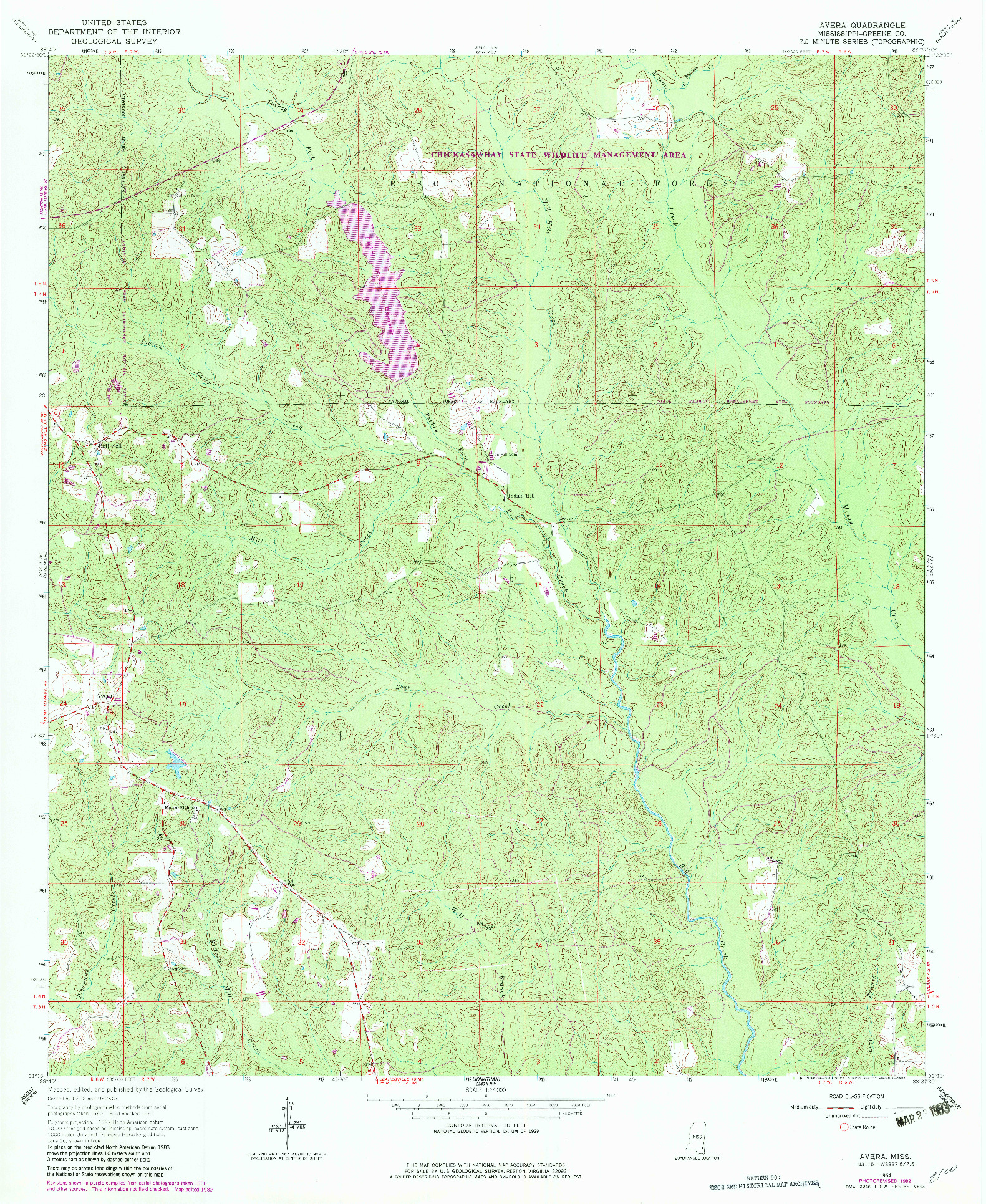 USGS 1:24000-SCALE QUADRANGLE FOR AVERA, MS 1964