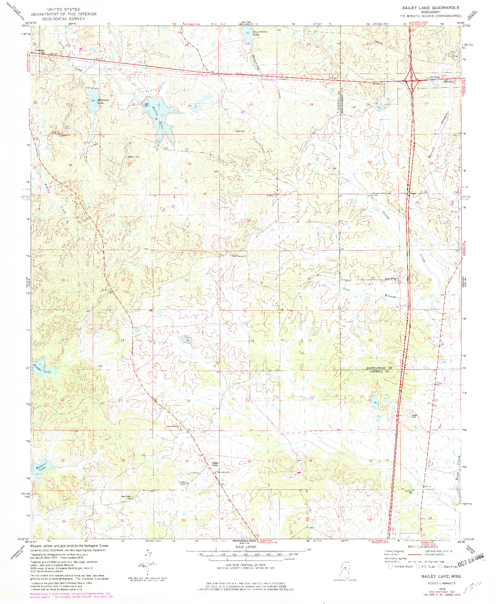 USGS 1:24000-SCALE QUADRANGLE FOR BAILEY LAKE, MS 1975