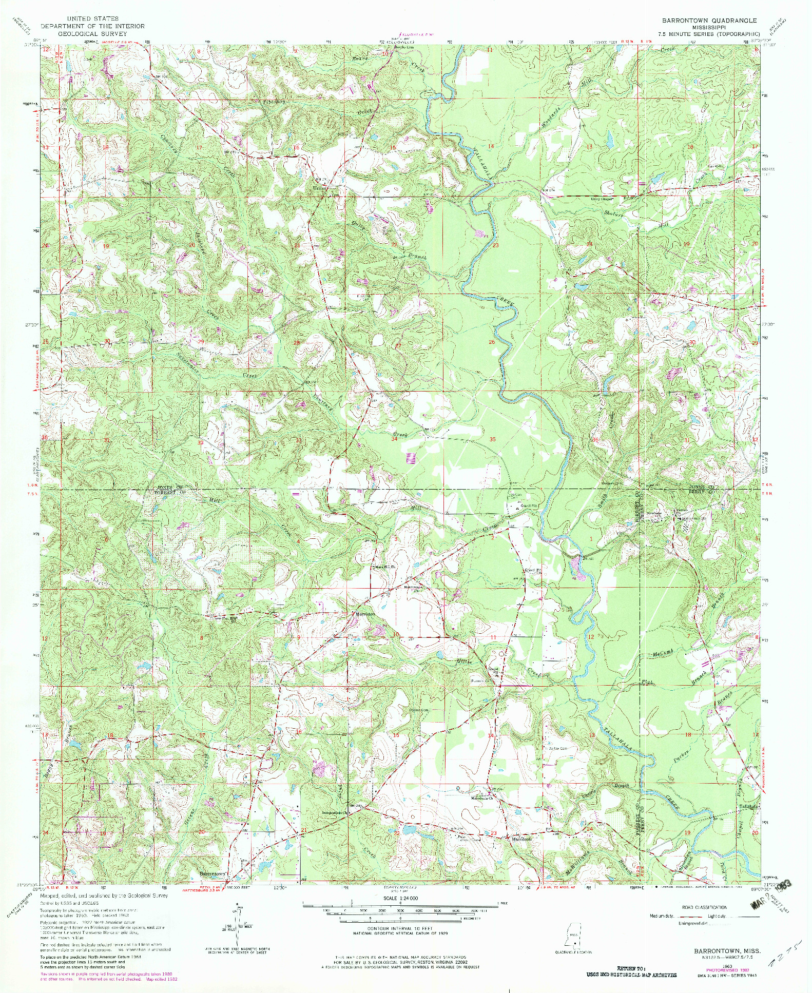 USGS 1:24000-SCALE QUADRANGLE FOR BARRONTOWN, MS 1963