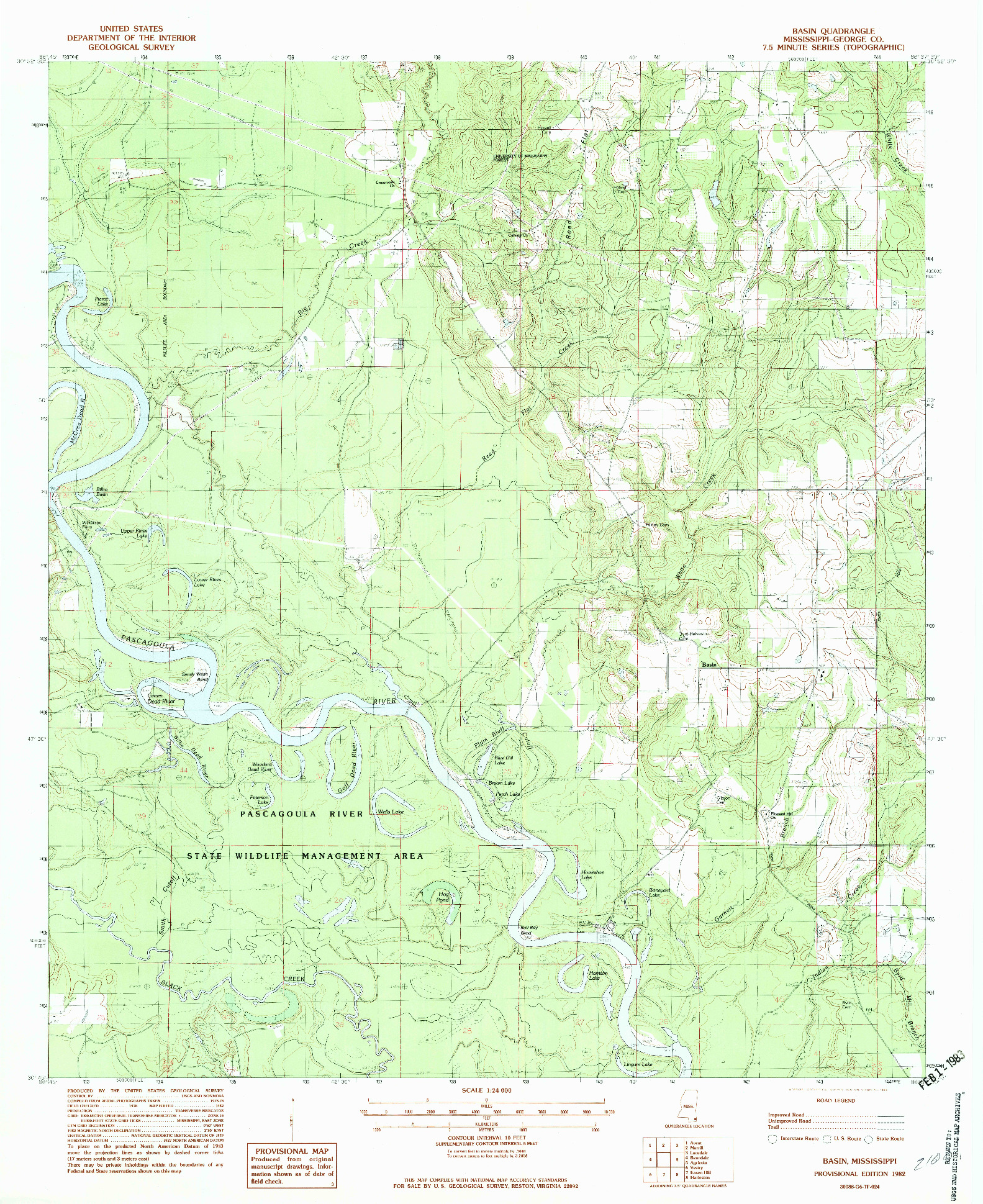 USGS 1:24000-SCALE QUADRANGLE FOR BASIN, MS 1982