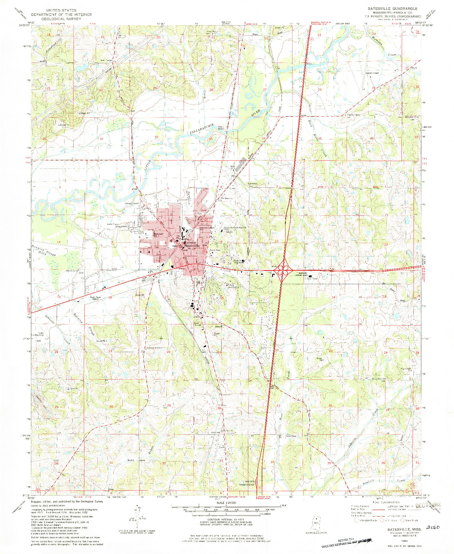 USGS 1:24000-SCALE QUADRANGLE FOR BATESVILLE, MS 1982