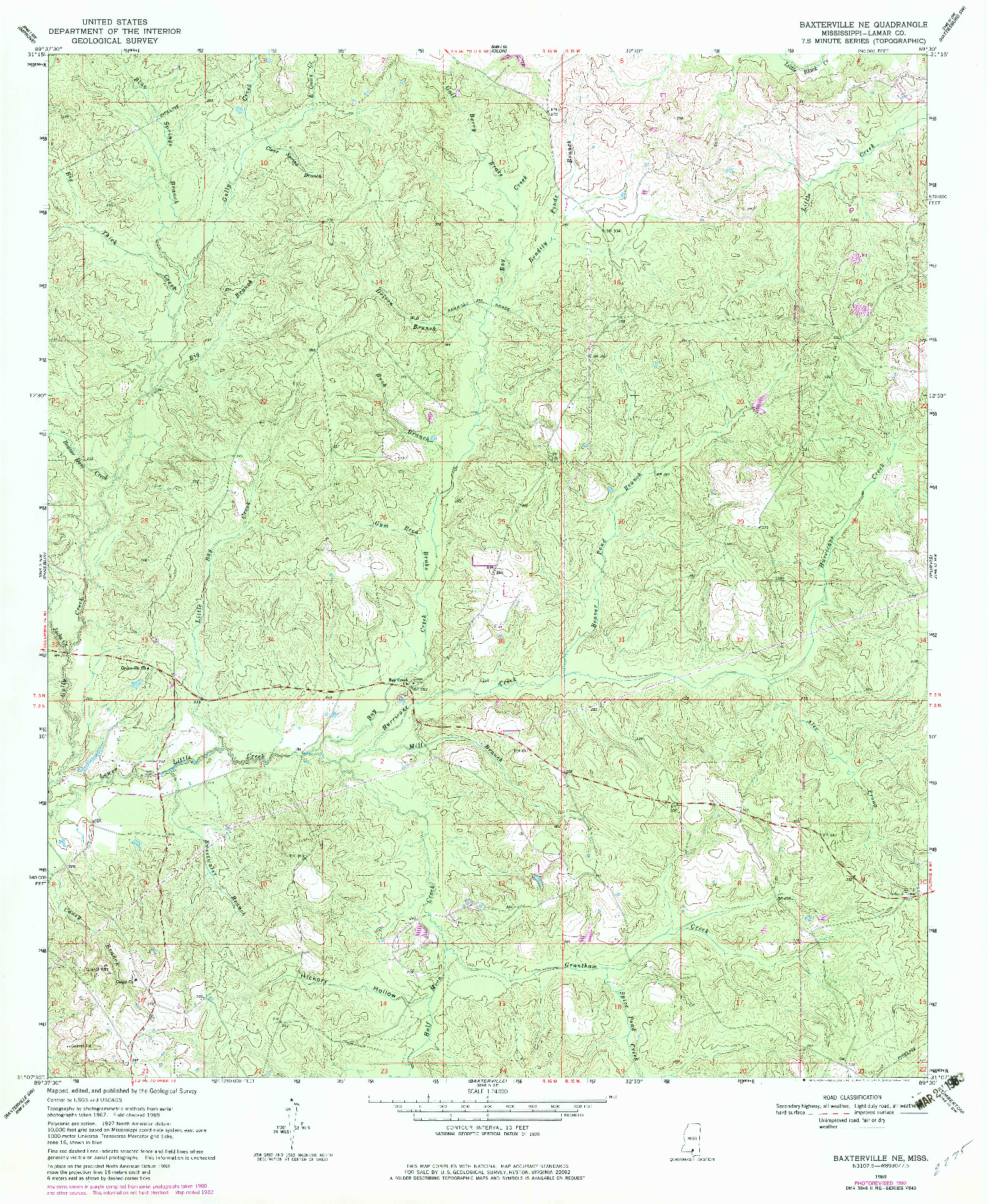 USGS 1:24000-SCALE QUADRANGLE FOR BAXTERVILLE NE, MS 1969