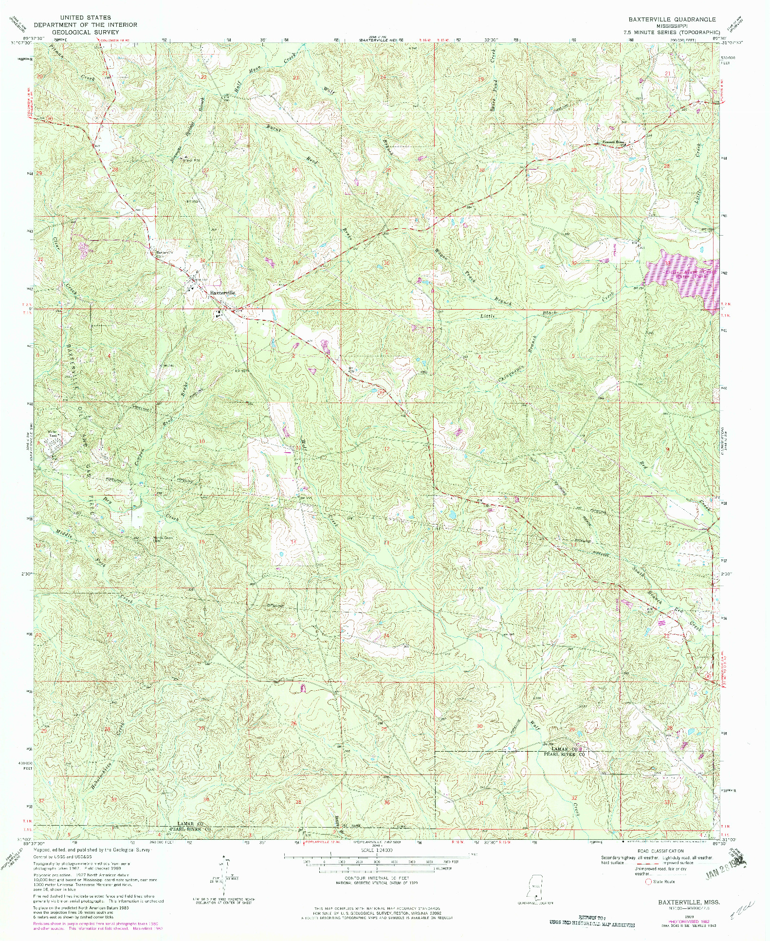 USGS 1:24000-SCALE QUADRANGLE FOR BAXTERVILLE, MS 1969