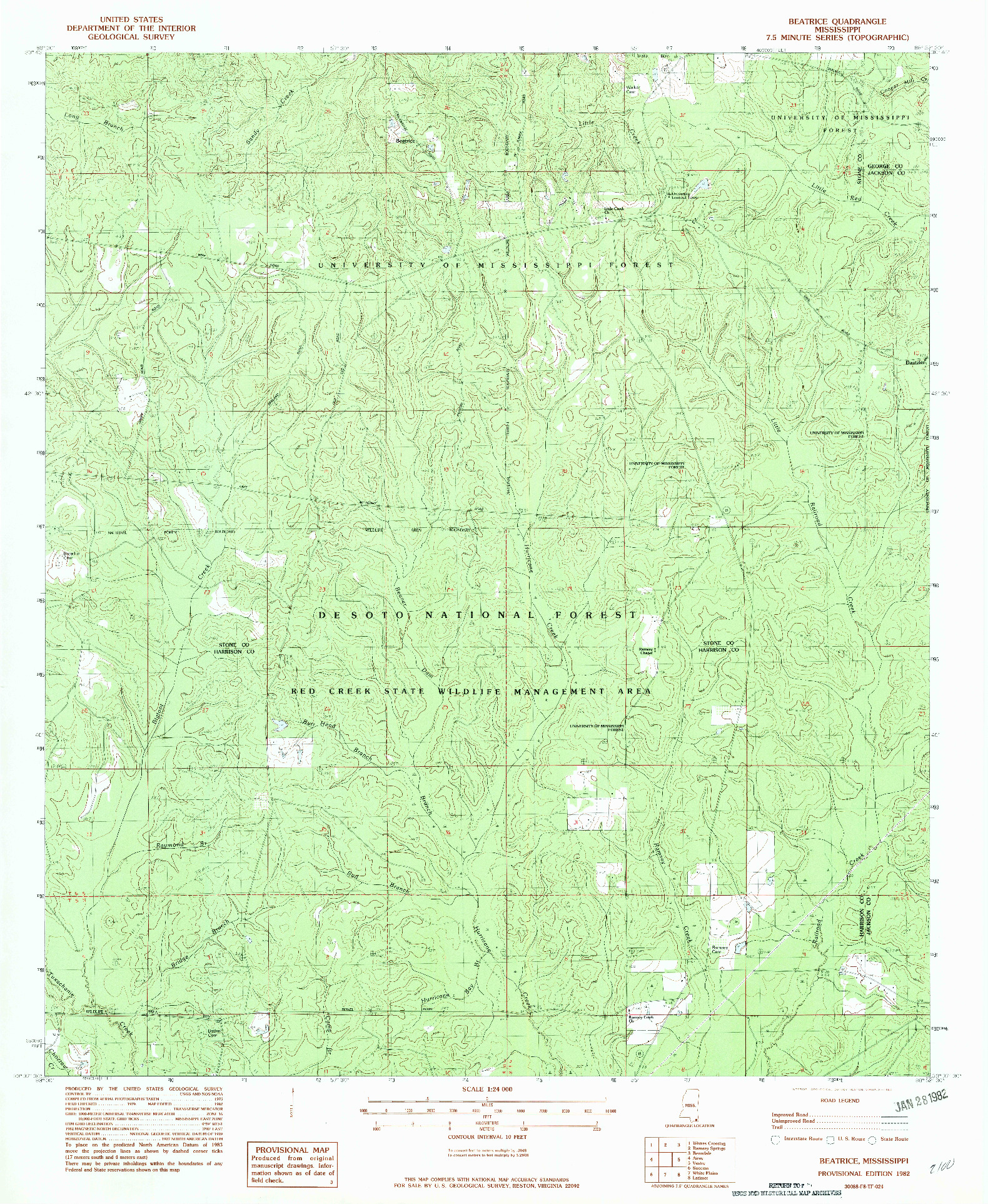 USGS 1:24000-SCALE QUADRANGLE FOR BEATRICE, MS 1982