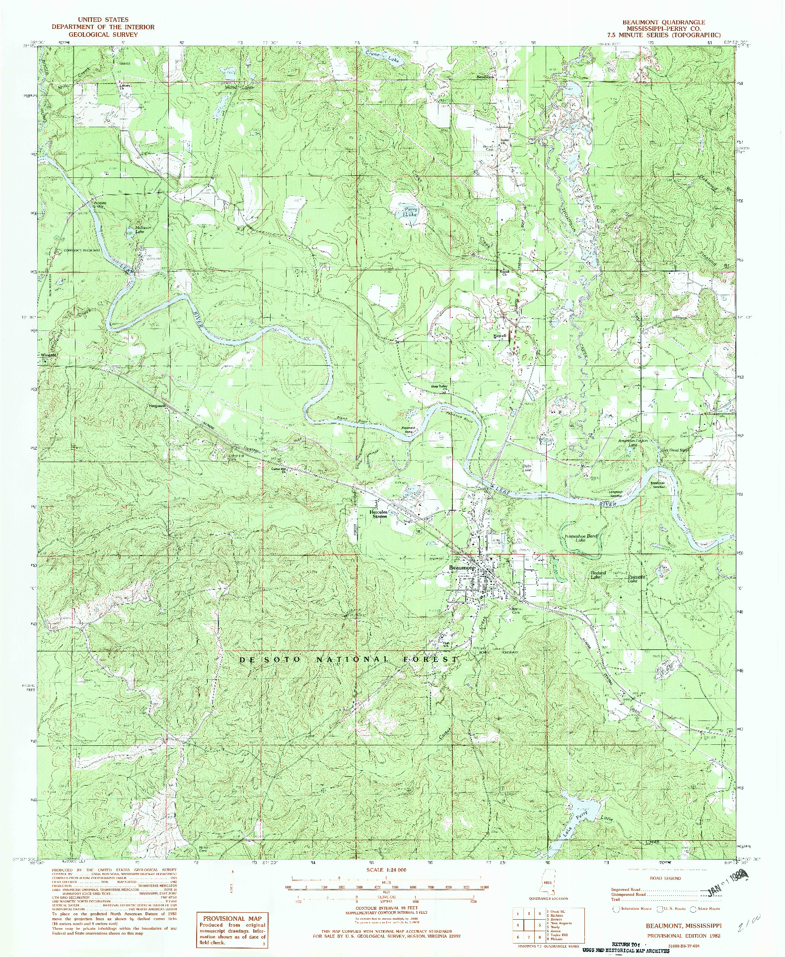 USGS 1:24000-SCALE QUADRANGLE FOR BEAUMONT, MS 1982