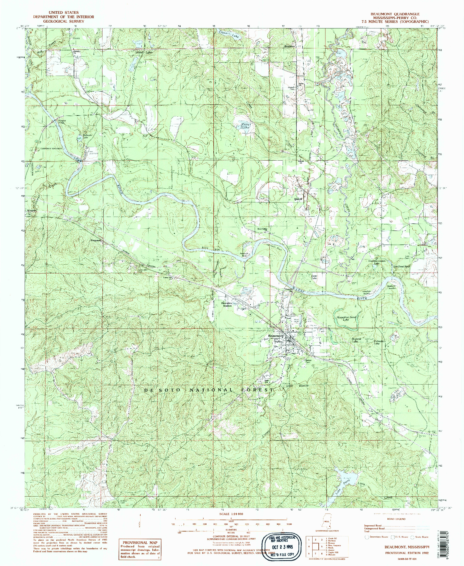 USGS 1:24000-SCALE QUADRANGLE FOR BEAUMONT, MS 1982