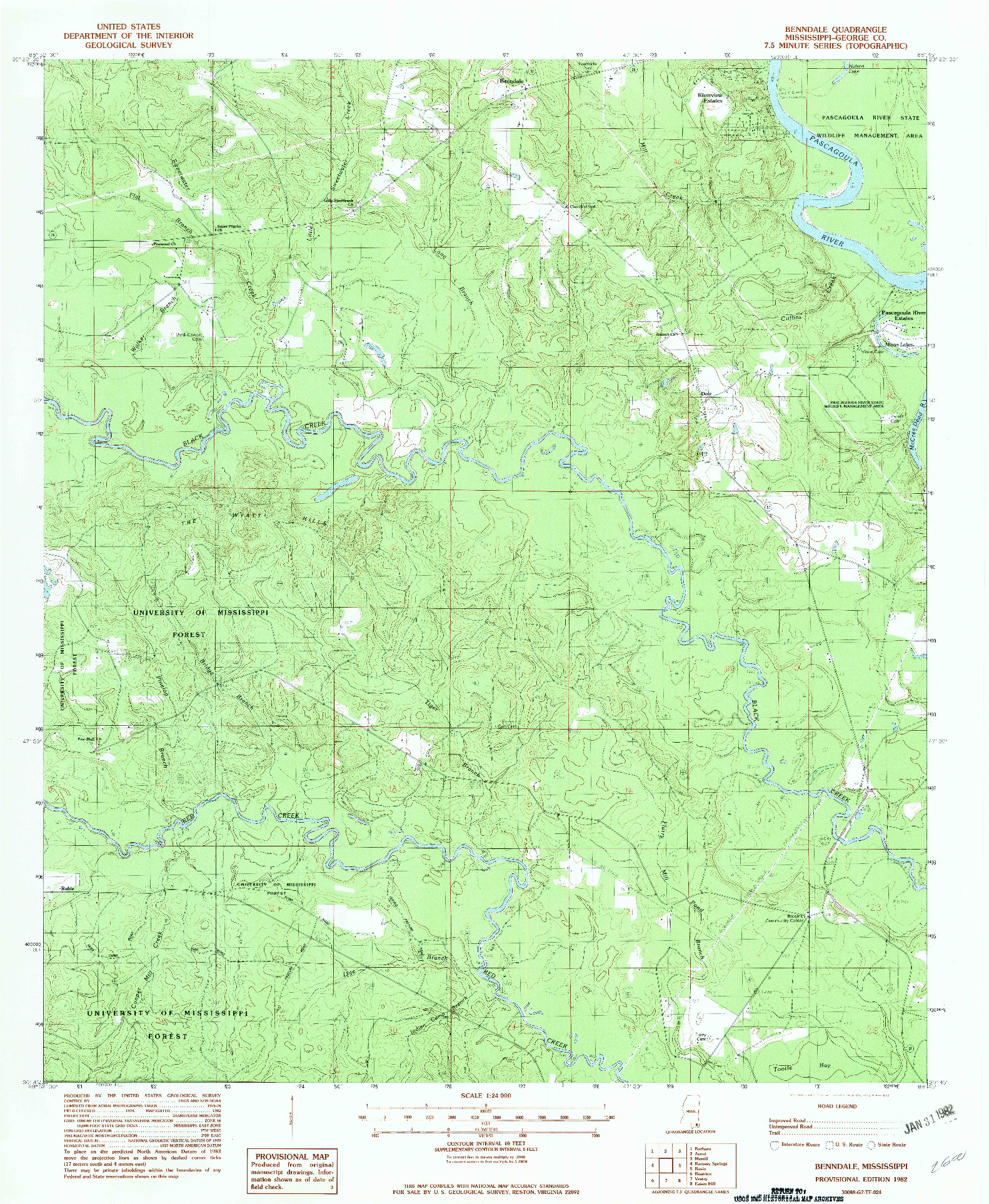USGS 1:24000-SCALE QUADRANGLE FOR BENNDALE, MS 1982