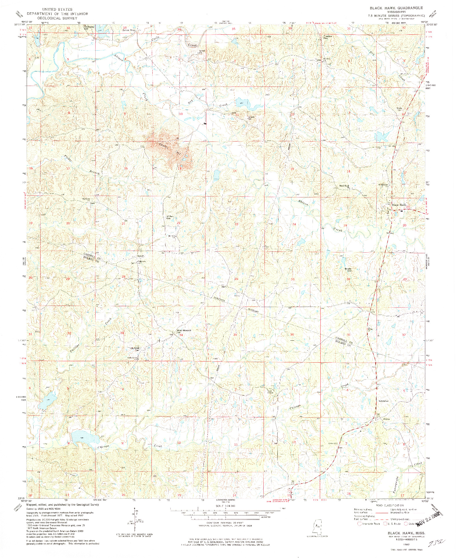 USGS 1:24000-SCALE QUADRANGLE FOR BLACK HAWK, MS 1982