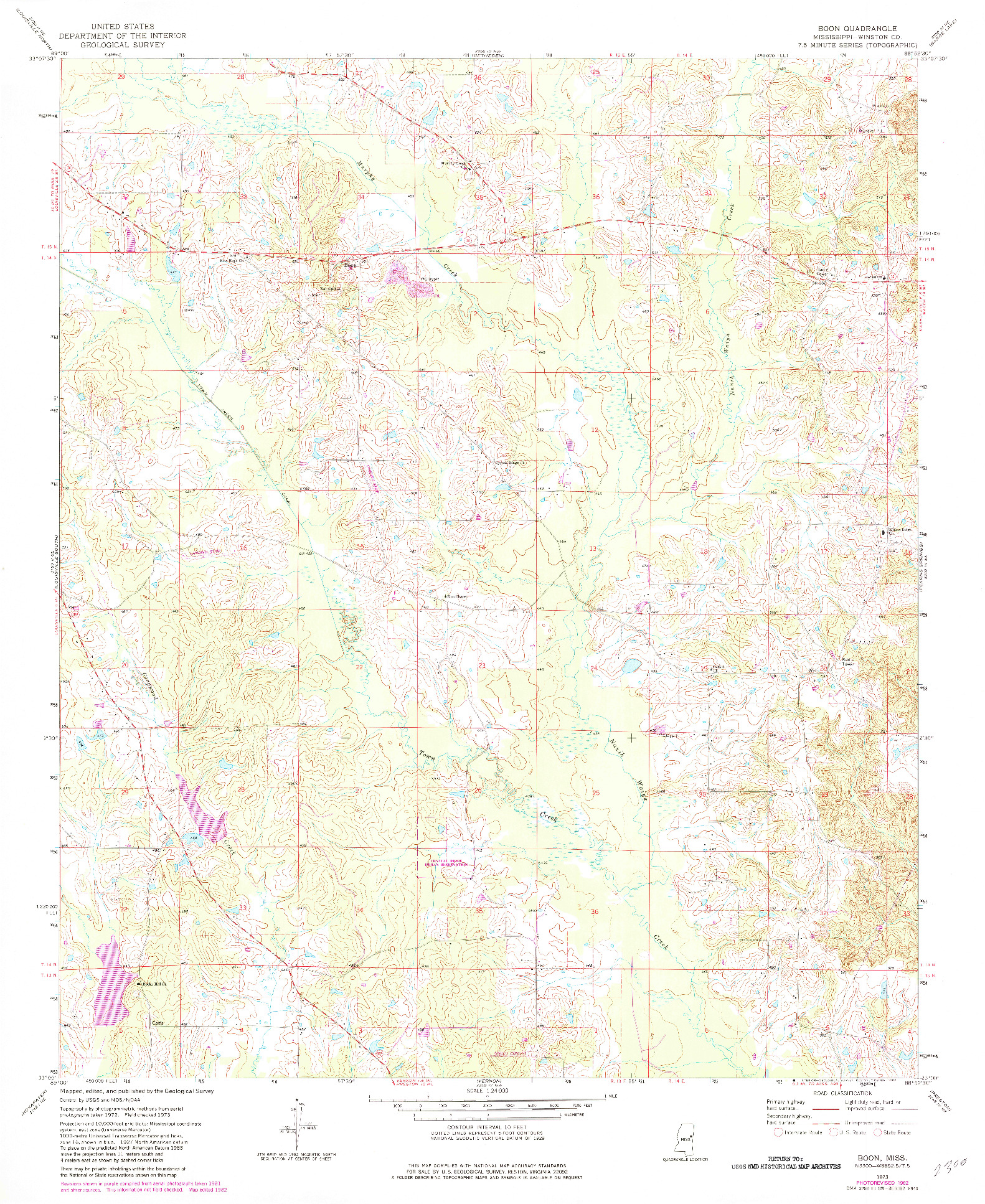 USGS 1:24000-SCALE QUADRANGLE FOR BOON, MS 1973