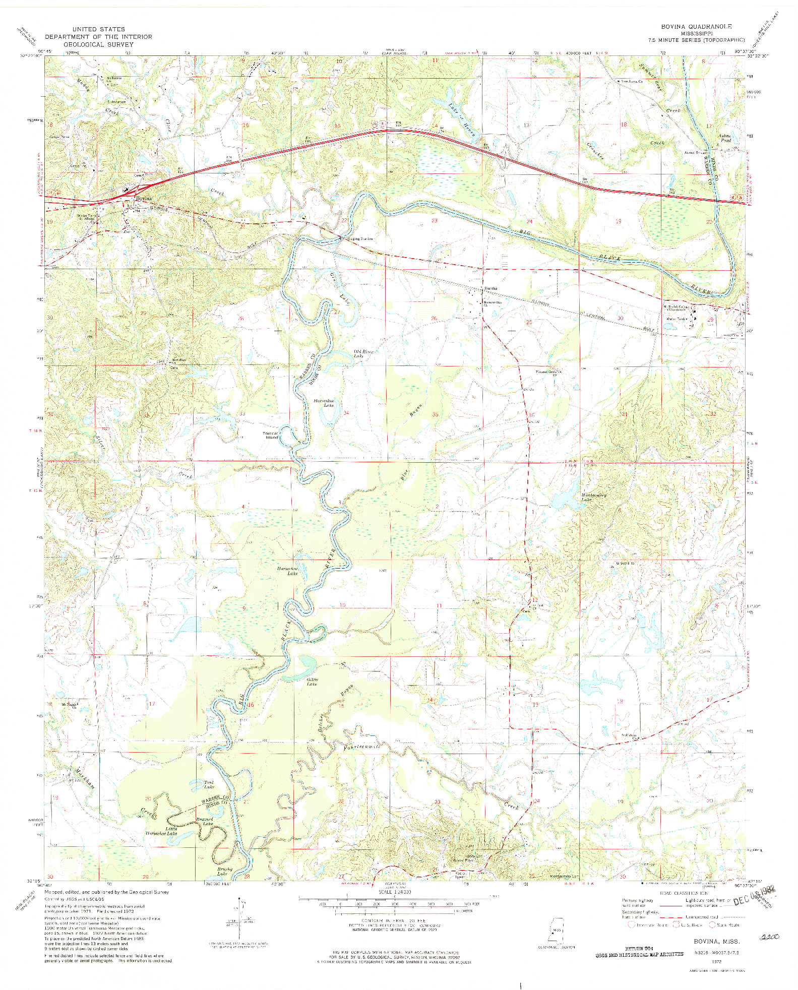 USGS 1:24000-SCALE QUADRANGLE FOR BOVINA, MS 1972