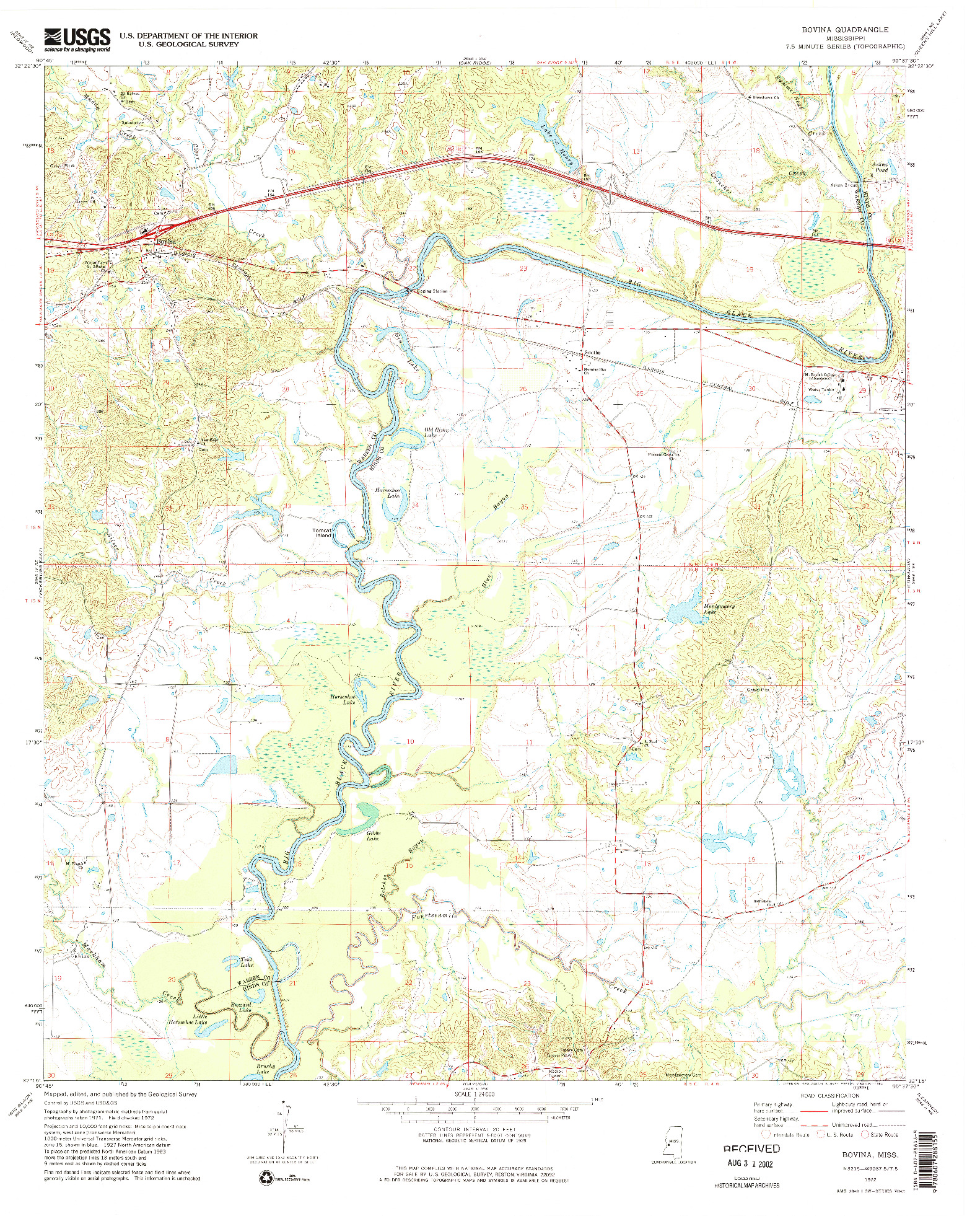 USGS 1:24000-SCALE QUADRANGLE FOR BOVINA, MS 1972