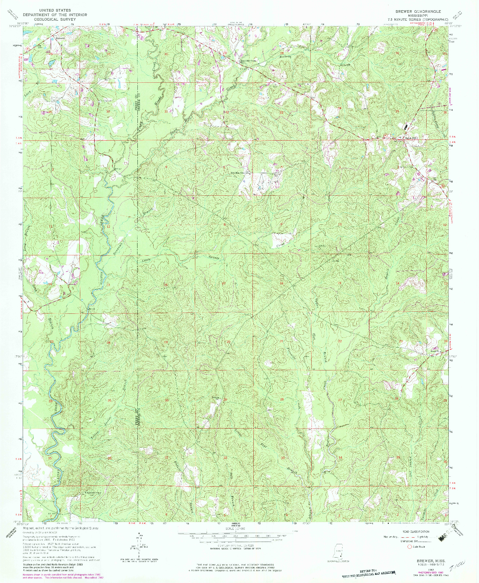 USGS 1:24000-SCALE QUADRANGLE FOR BREWER, MS 1963