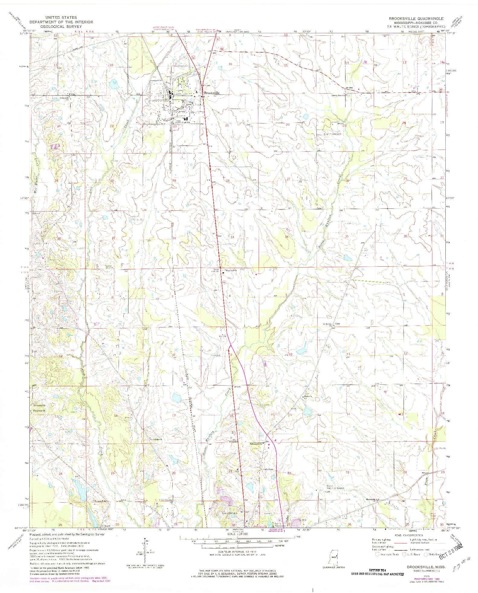 USGS 1:24000-SCALE QUADRANGLE FOR BROOKSVILLE, MS 1973