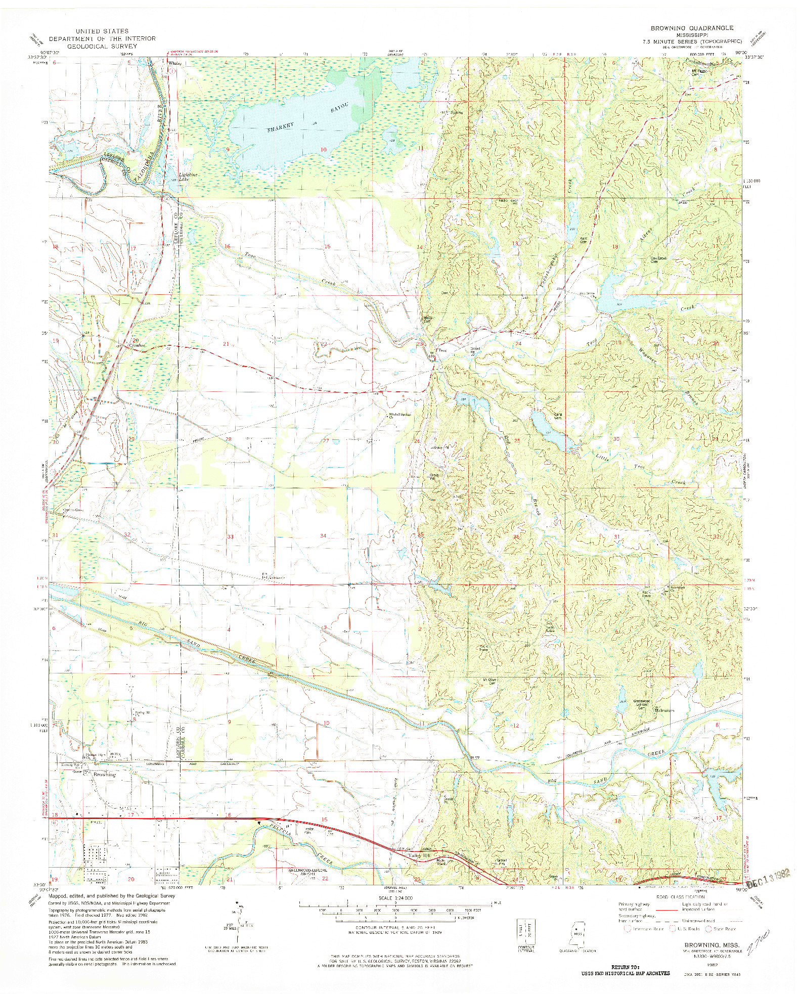 USGS 1:24000-SCALE QUADRANGLE FOR BROWNING, MS 1982