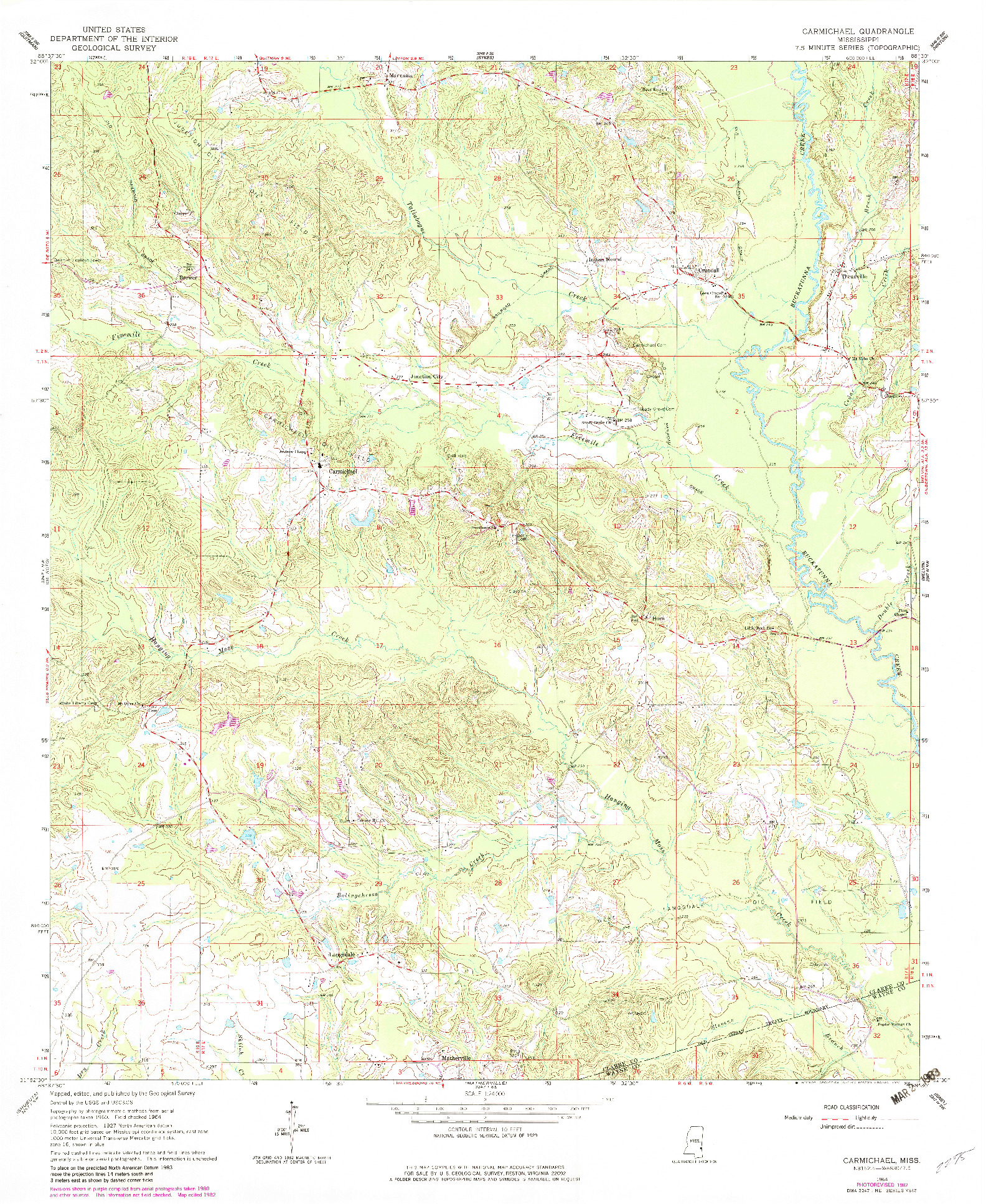 USGS 1:24000-SCALE QUADRANGLE FOR CARMICHAEL, MS 1964