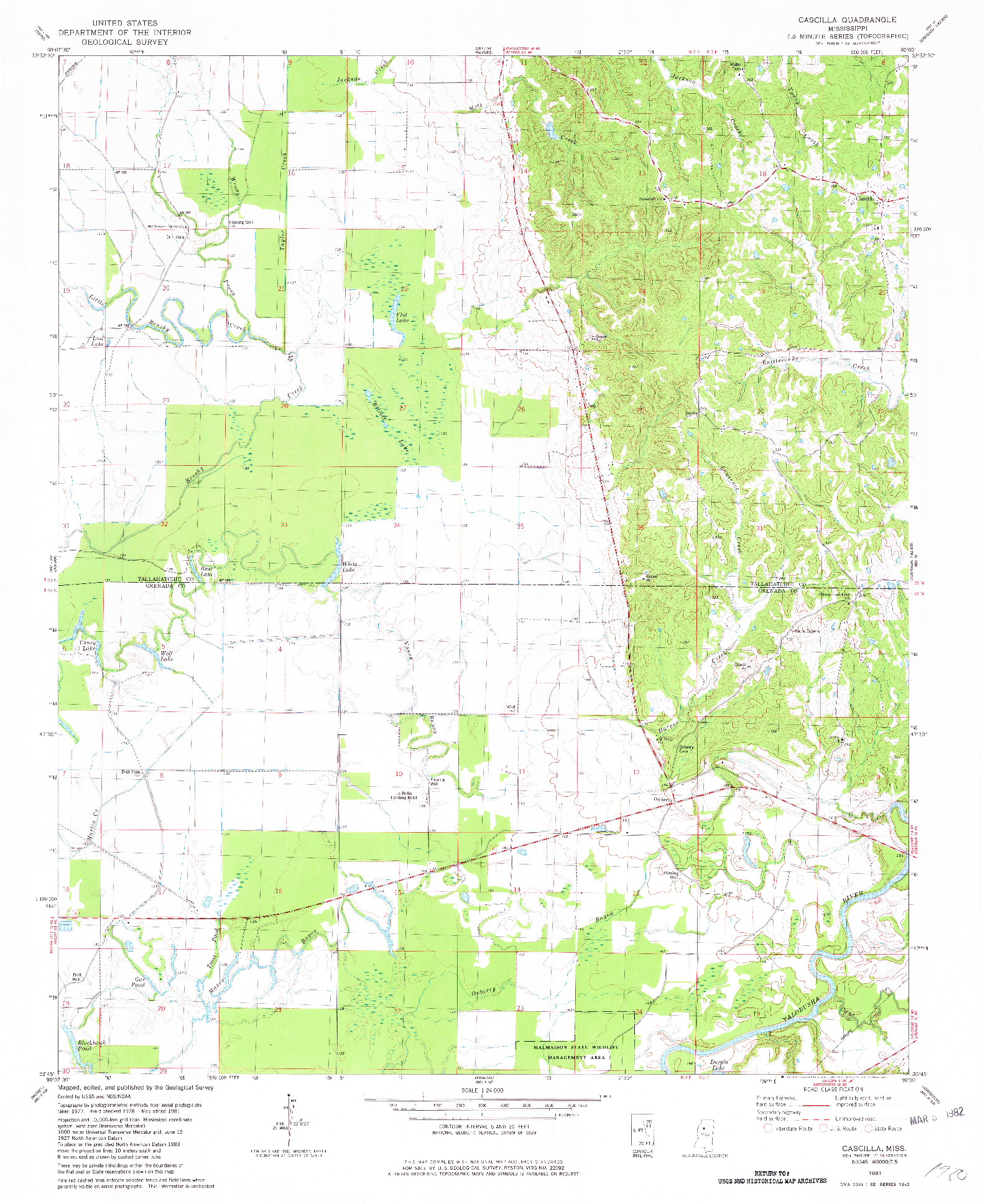 USGS 1:24000-SCALE QUADRANGLE FOR CASCILLA, MS 1981