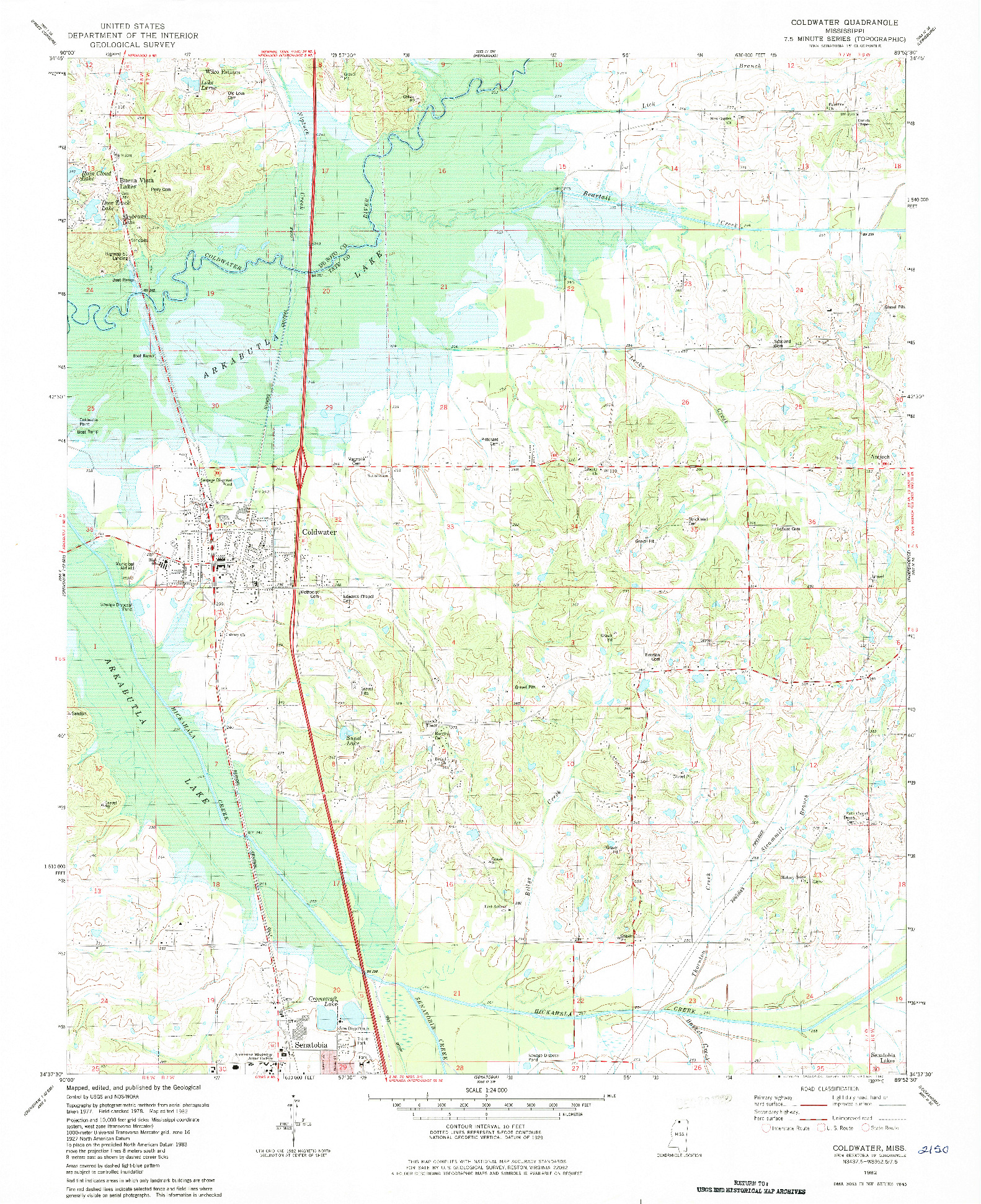 USGS 1:24000-SCALE QUADRANGLE FOR COLDWATER, MS 1982