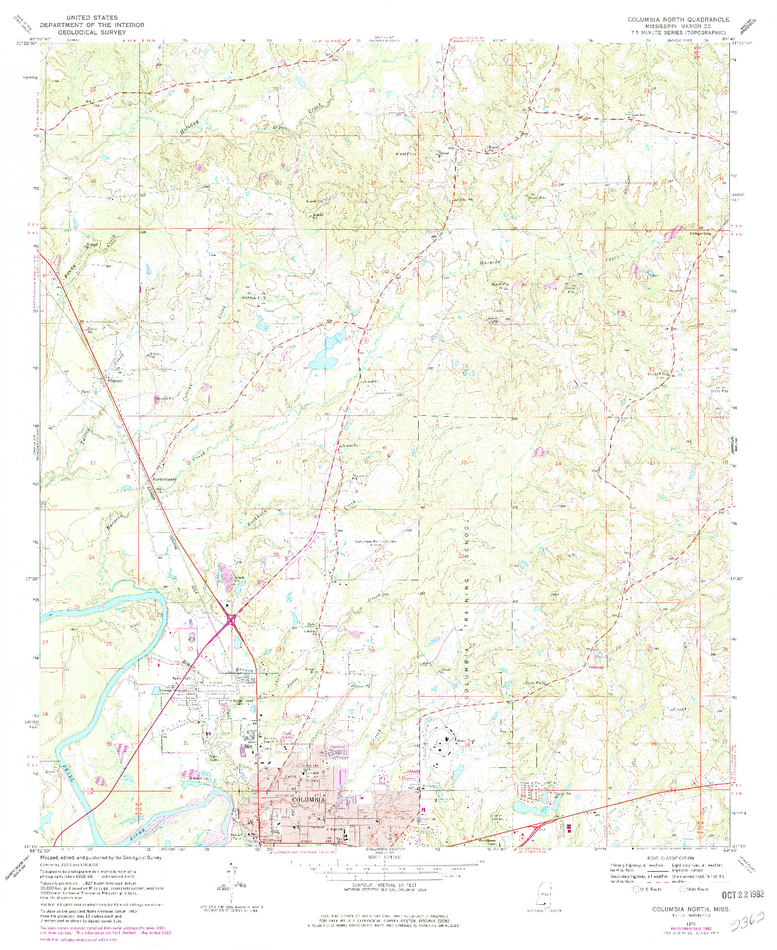 USGS 1:24000-SCALE QUADRANGLE FOR COLUMBIA NORTH, MS 1970