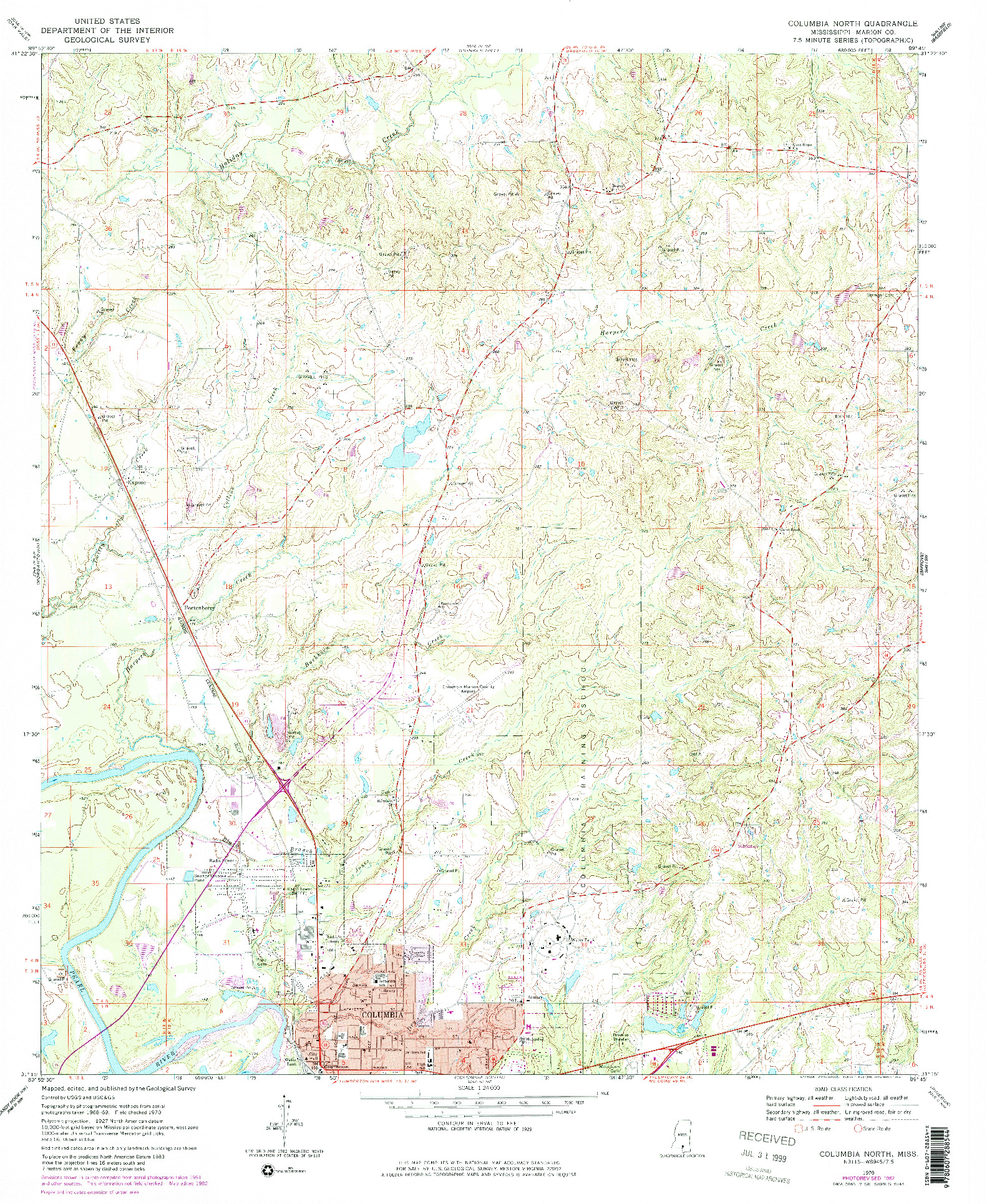 USGS 1:24000-SCALE QUADRANGLE FOR COLUMBIA NORTH, MS 1970