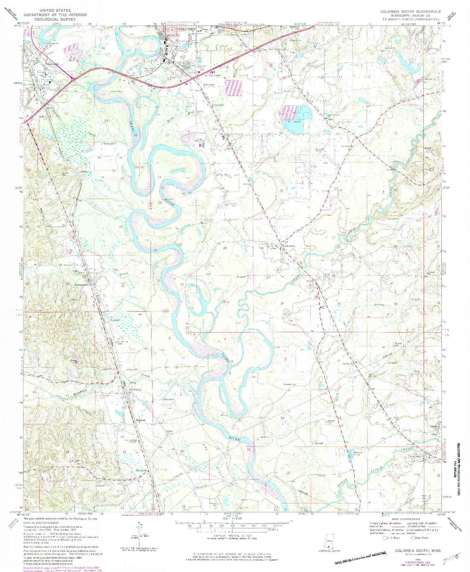 USGS 1:24000-SCALE QUADRANGLE FOR COLUMBIA SOUTH, MS 1970