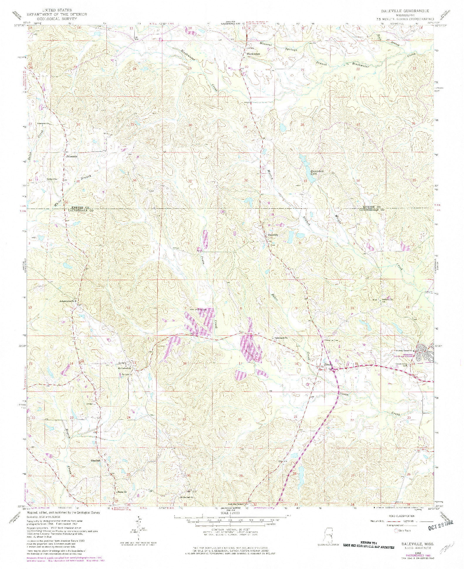 USGS 1:24000-SCALE QUADRANGLE FOR DALEVILLE, MS 1962