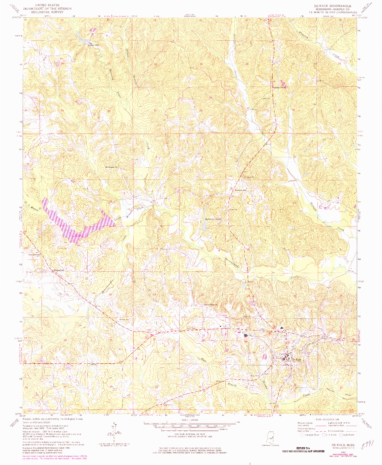 USGS 1:24000-SCALE QUADRANGLE FOR DE KALB, MS 1963
