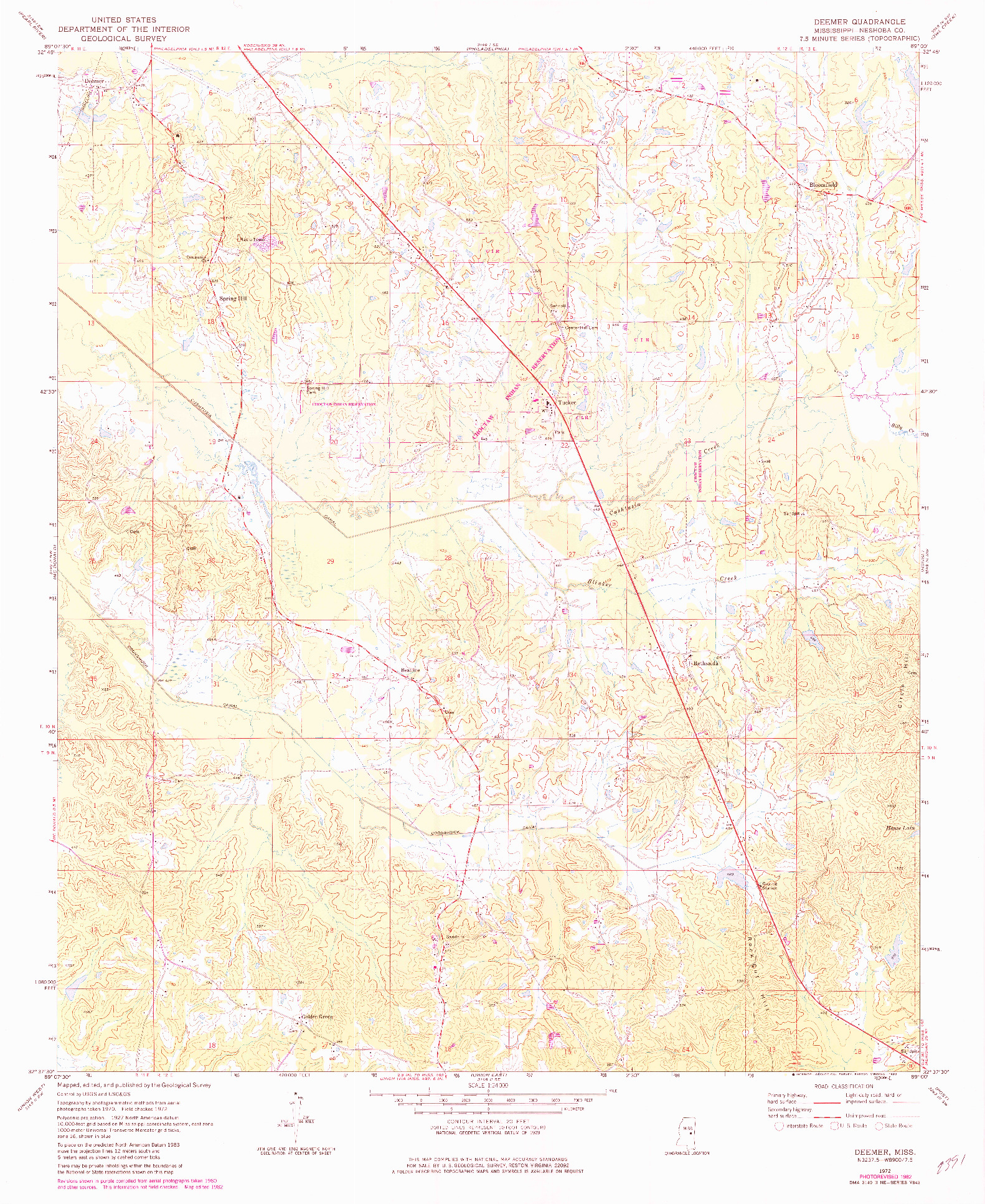 USGS 1:24000-SCALE QUADRANGLE FOR DEEMER, MS 1972