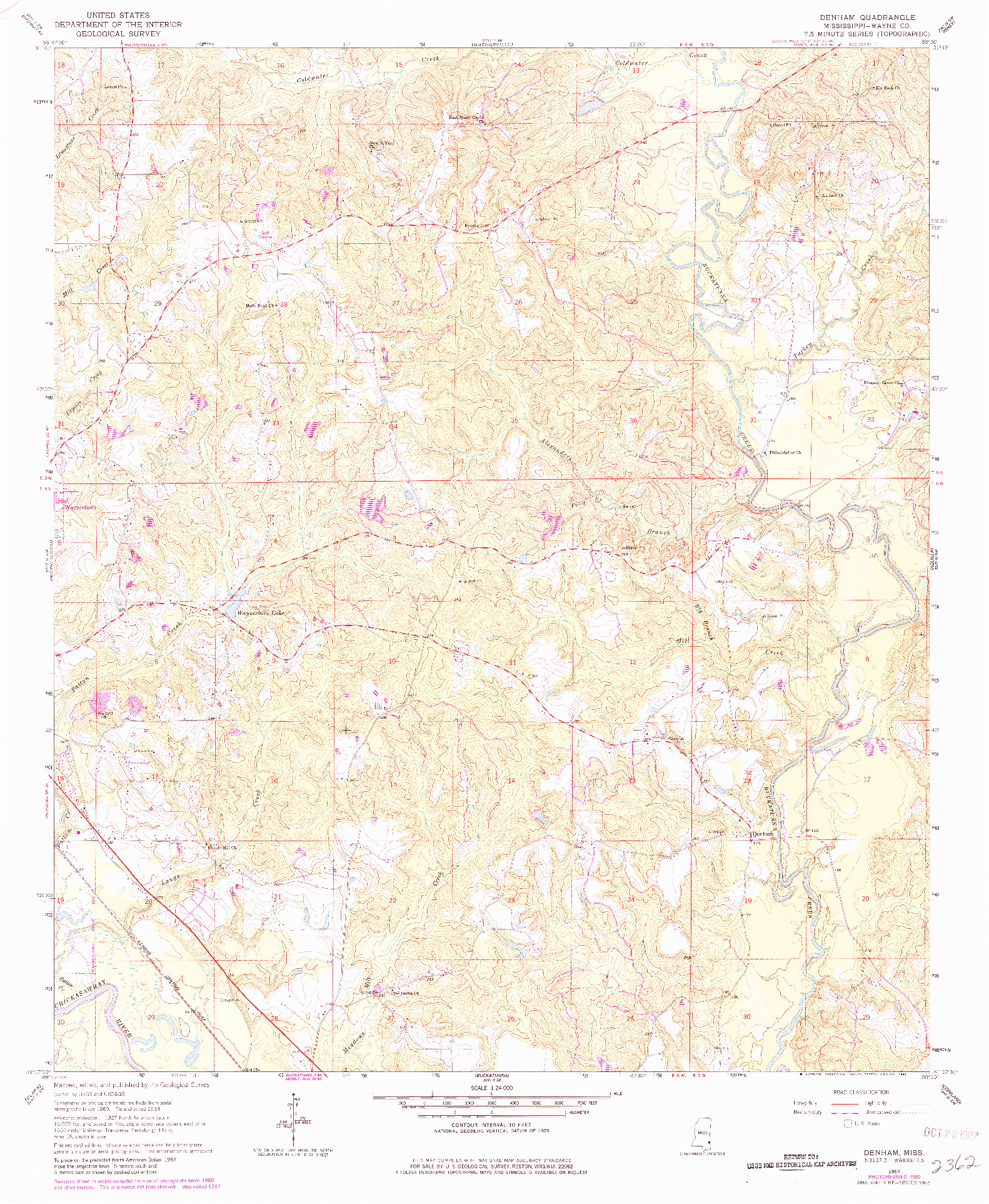 USGS 1:24000-SCALE QUADRANGLE FOR DENHAM, MS 1964