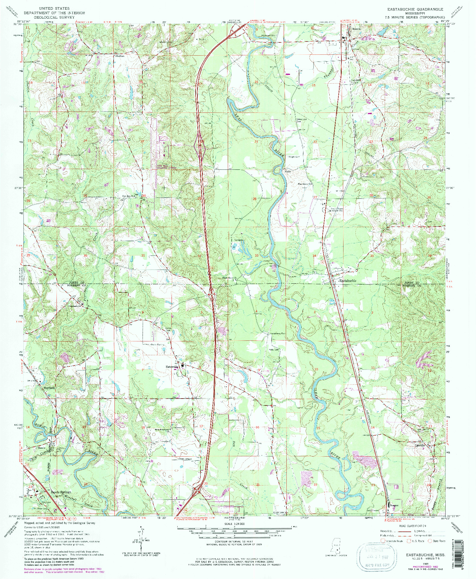 USGS 1:24000-SCALE QUADRANGLE FOR EASTABUCHIE, MS 1965