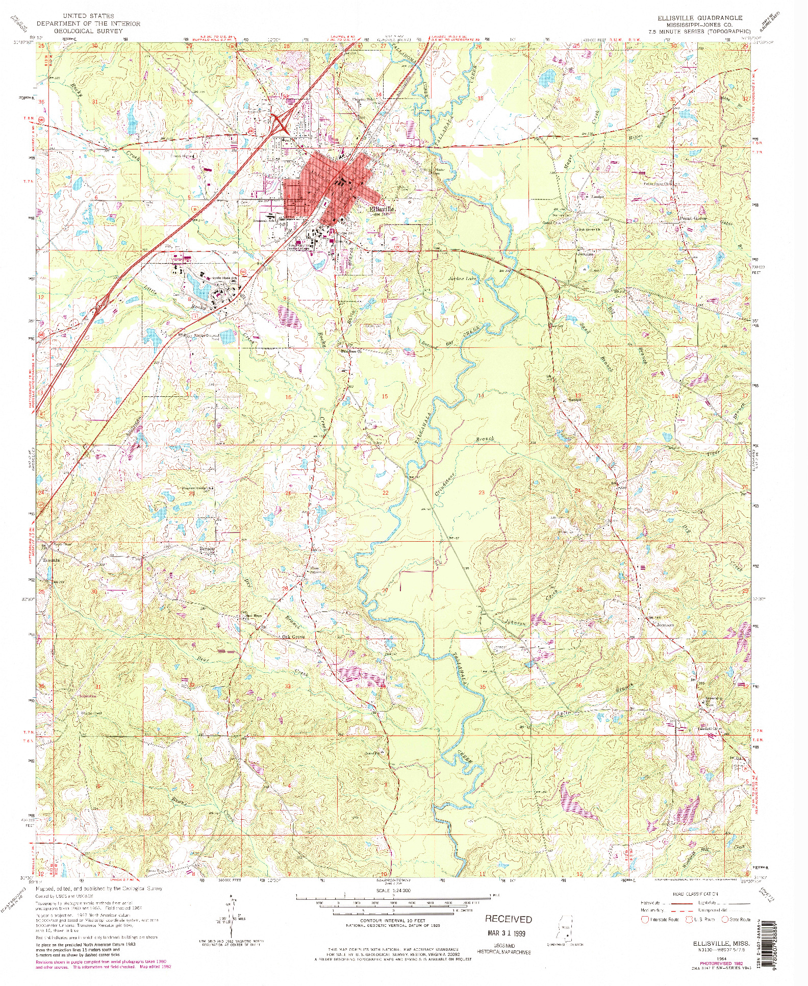 USGS 1:24000-SCALE QUADRANGLE FOR ELLISVILLE, MS 1964