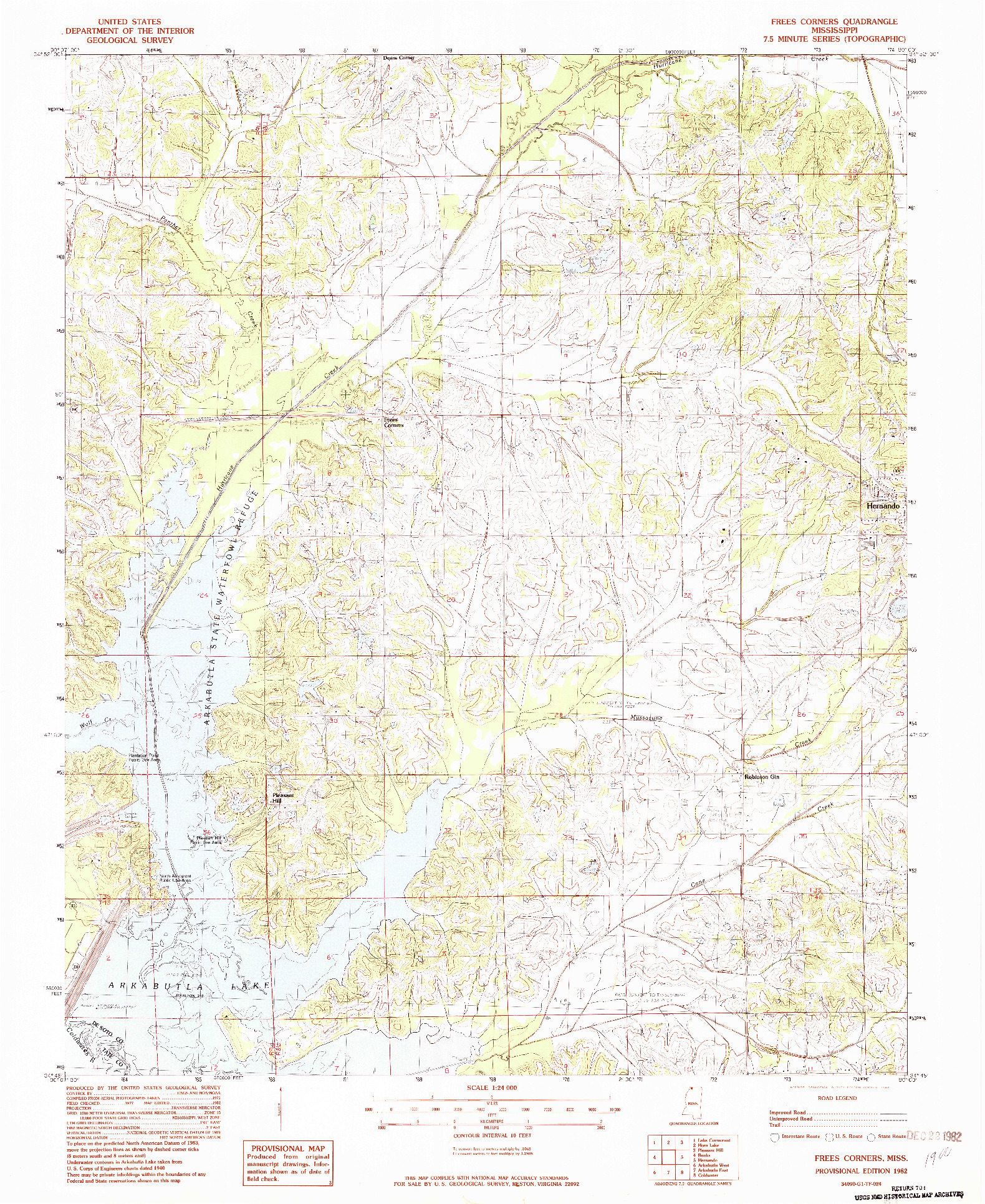 USGS 1:24000-SCALE QUADRANGLE FOR FREES CORNERS, MS 1982