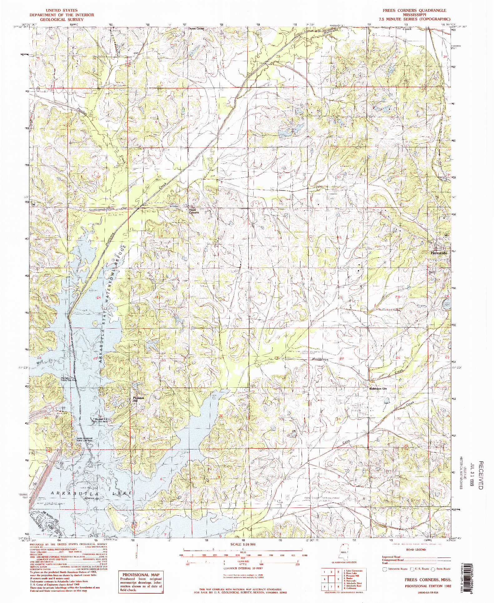 USGS 1:24000-SCALE QUADRANGLE FOR FREES CORNERS, MS 1982