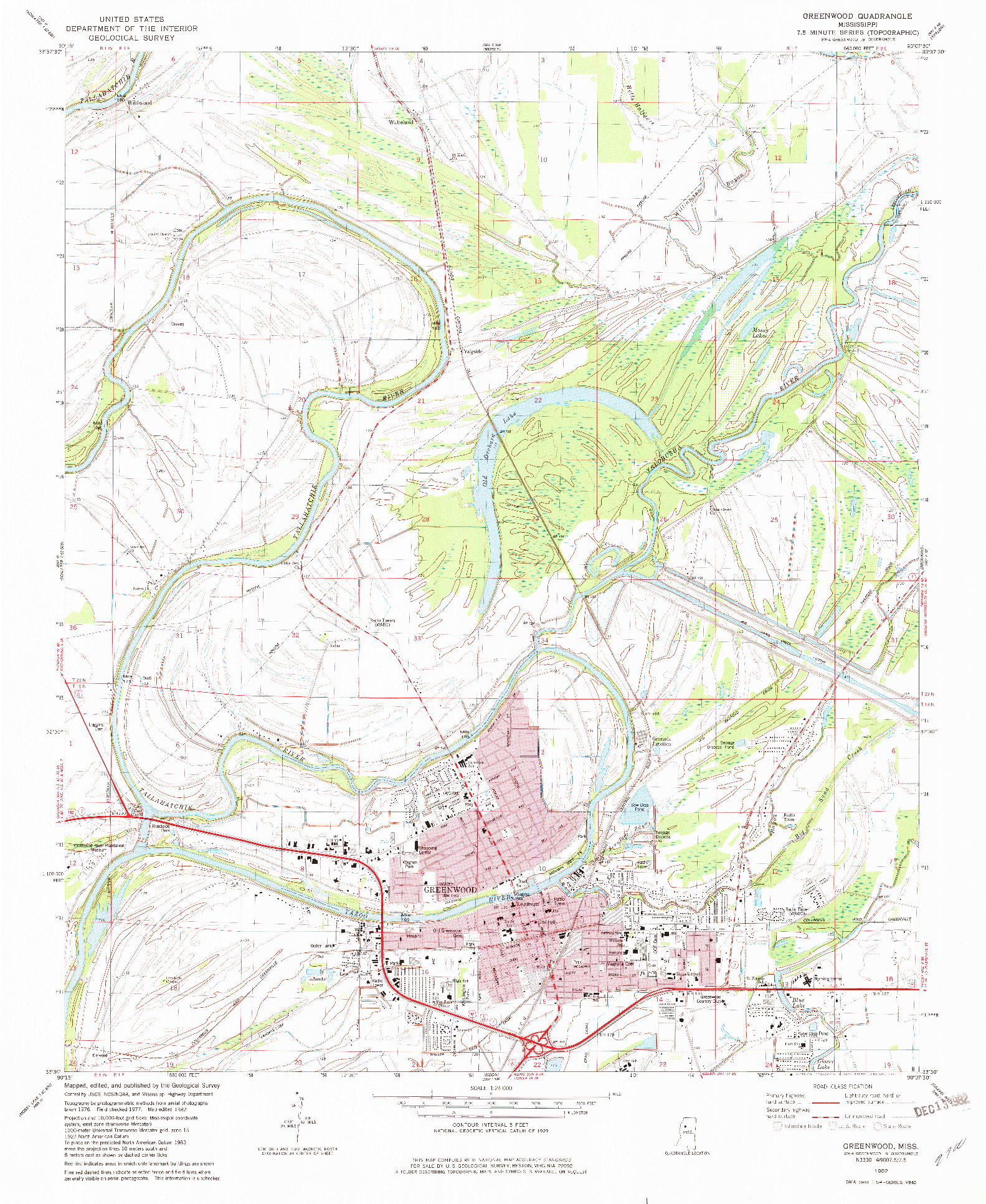 USGS 1:24000-SCALE QUADRANGLE FOR GREENWOOD, MS 1982