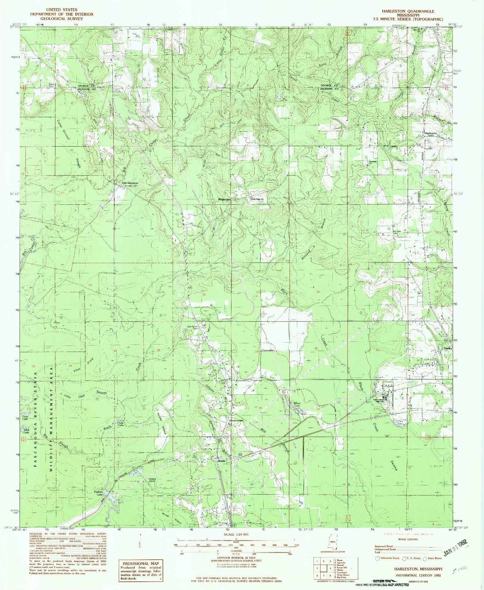 USGS 1:24000-SCALE QUADRANGLE FOR HARLESTON, MS 1982