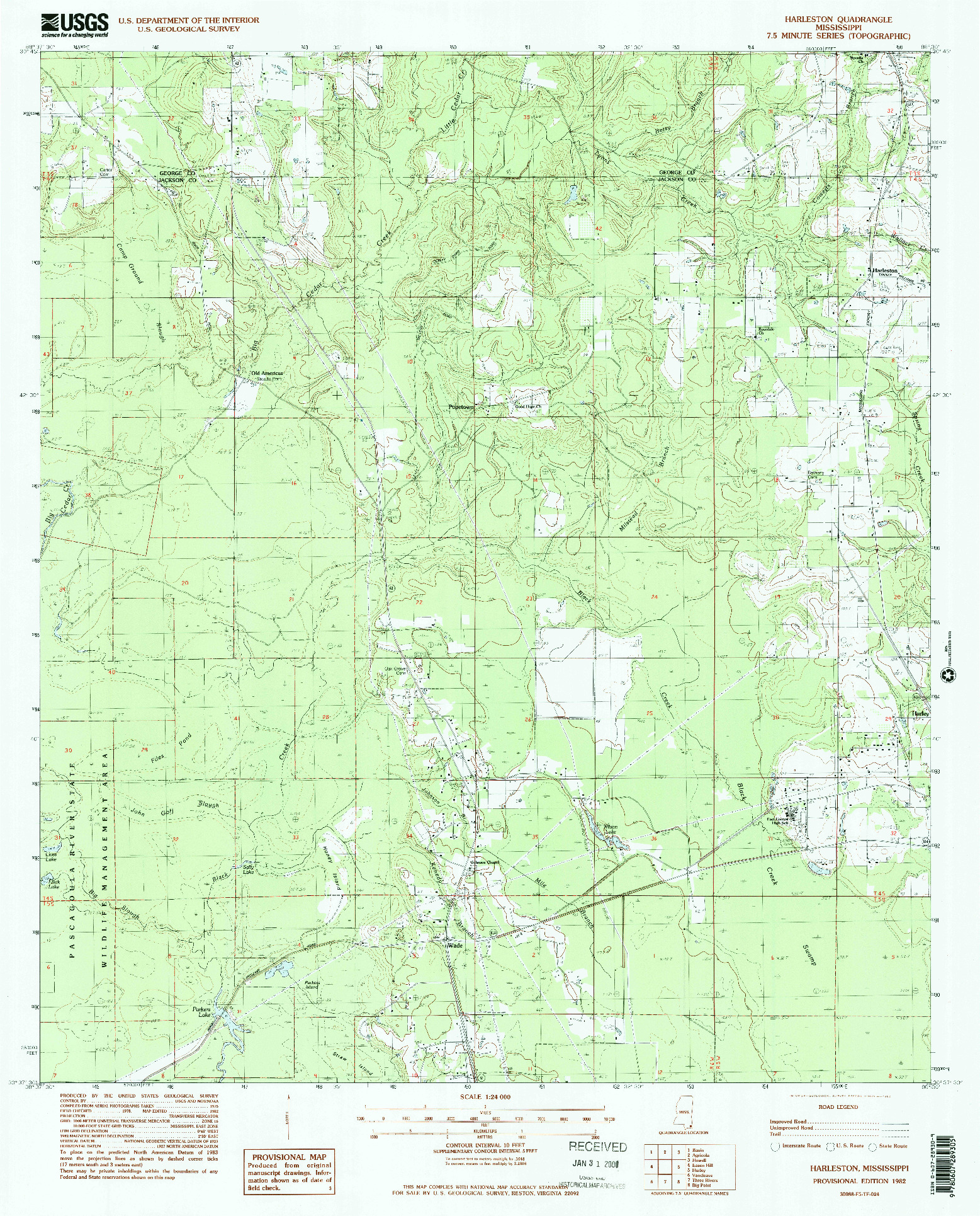 USGS 1:24000-SCALE QUADRANGLE FOR HARLESTON, MS 1982