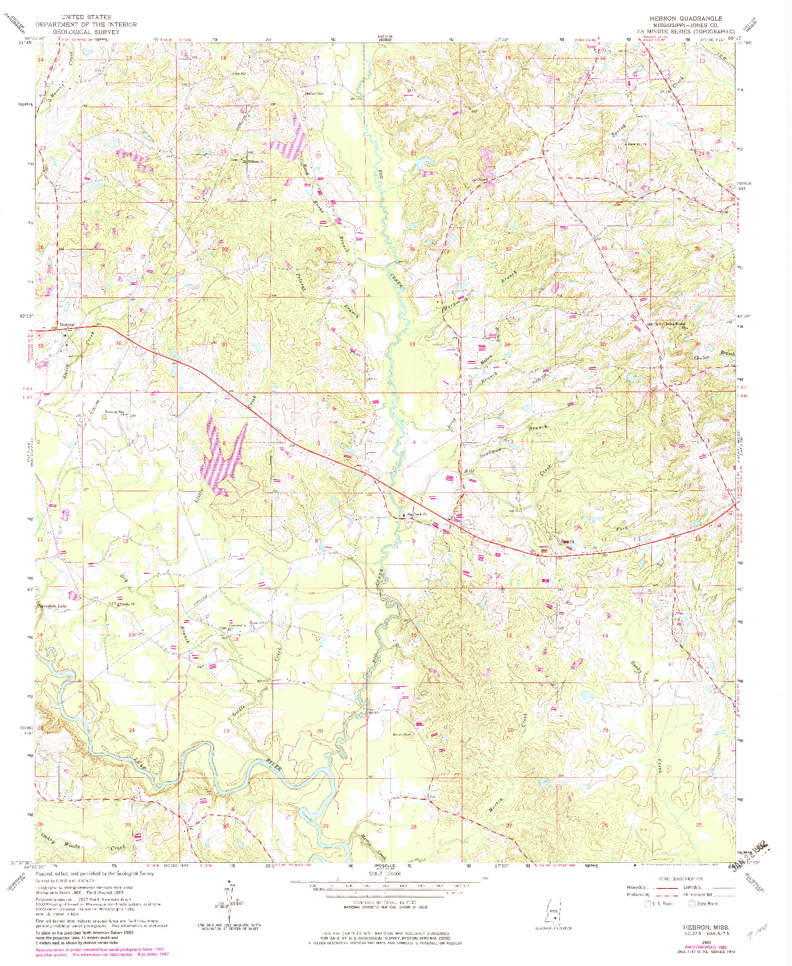 USGS 1:24000-SCALE QUADRANGLE FOR HEBRON, MS 1965