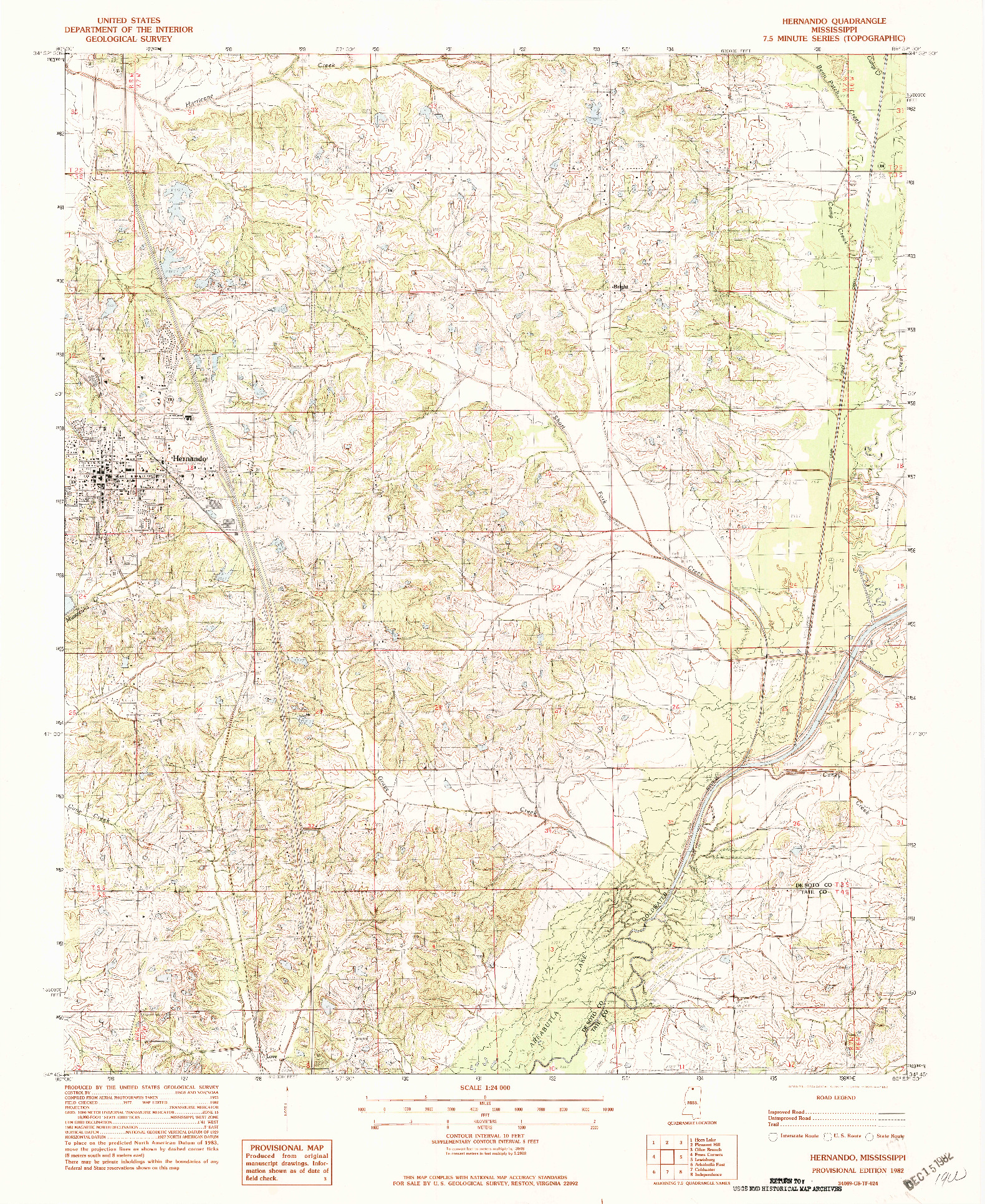 USGS 1:24000-SCALE QUADRANGLE FOR HERNANDO, MS 1982