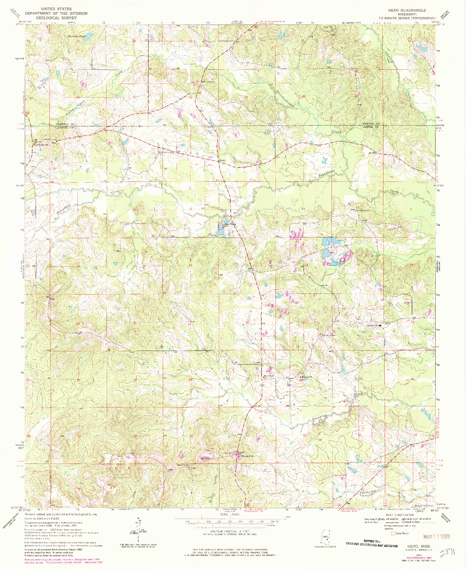 USGS 1:24000-SCALE QUADRANGLE FOR HERO, MS 1970