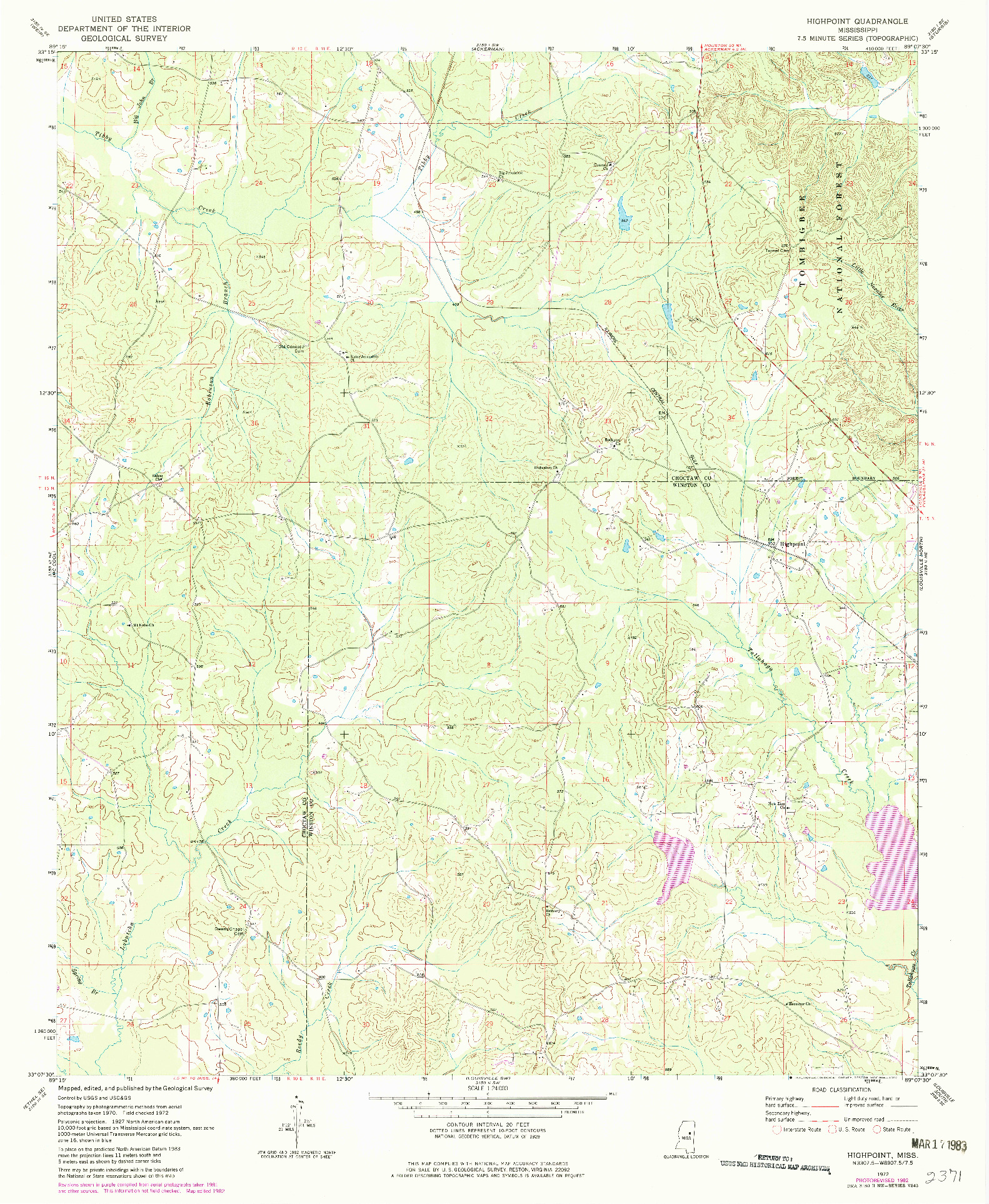 USGS 1:24000-SCALE QUADRANGLE FOR HIGHPOINT, MS 1972