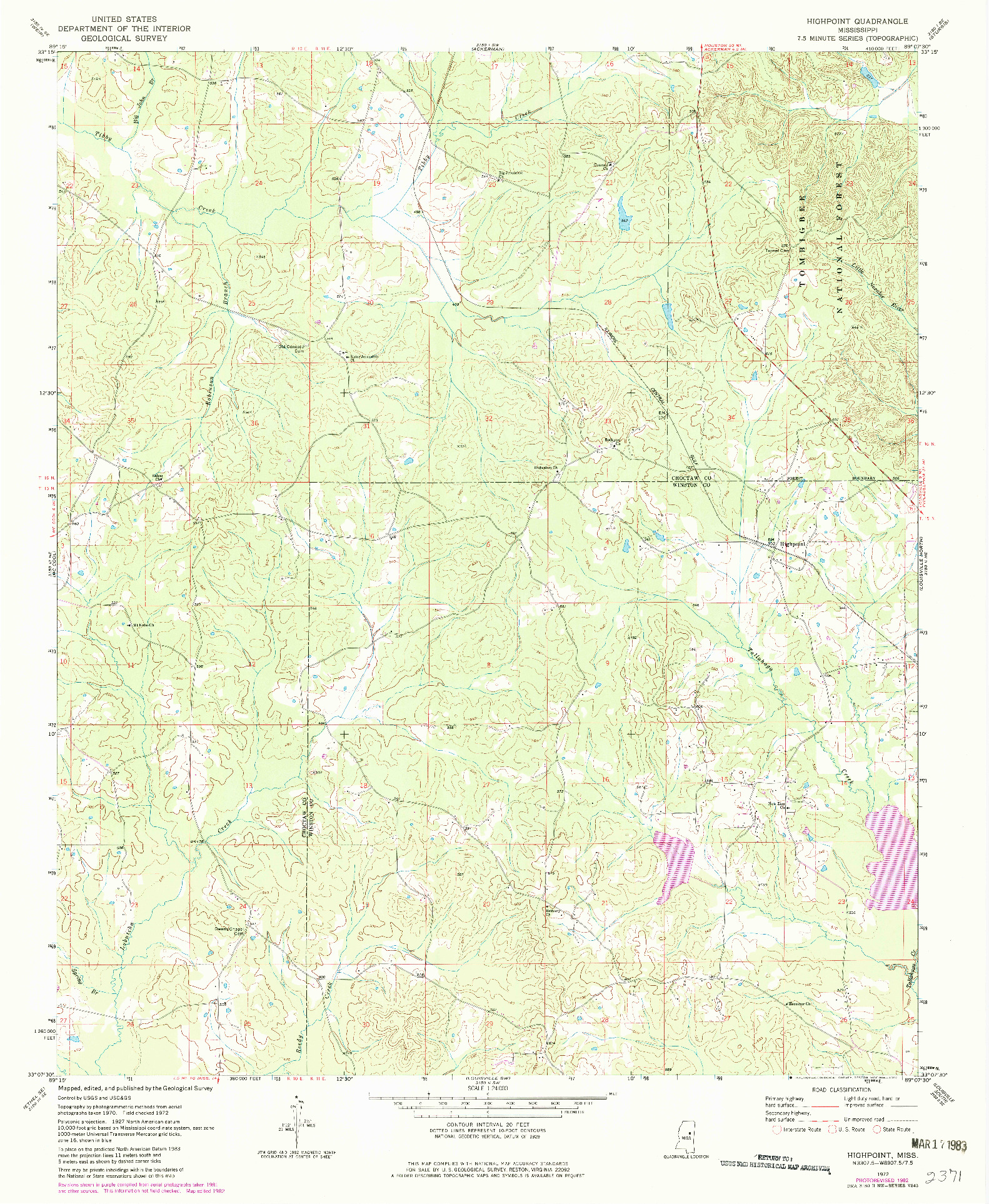 USGS 1:24000-SCALE QUADRANGLE FOR HIGHPOINT, MS 1972