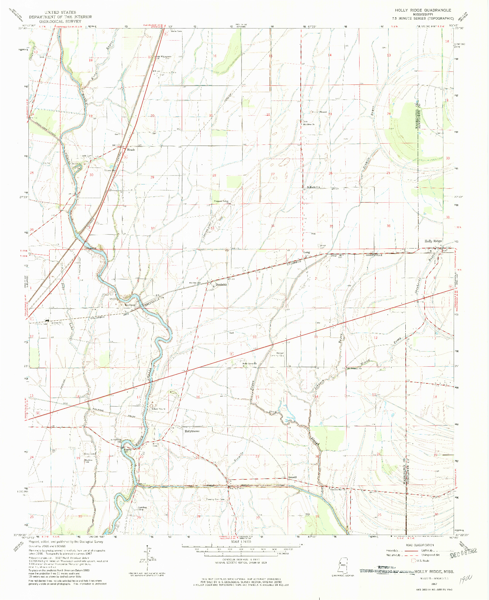 USGS 1:24000-SCALE QUADRANGLE FOR HOLLY RIDGE, MS 1967