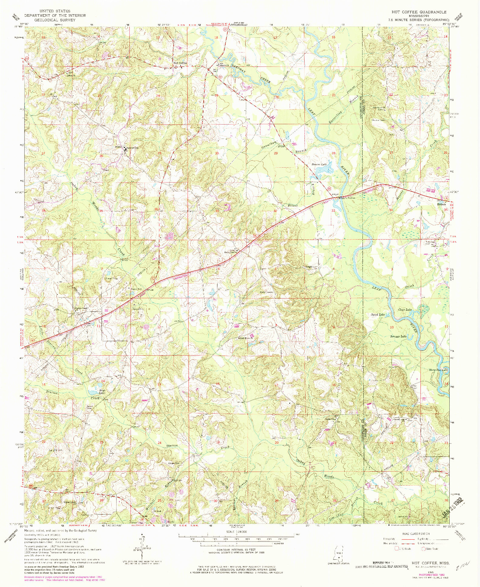 USGS 1:24000-SCALE QUADRANGLE FOR HOT COFFEE, MS 1965