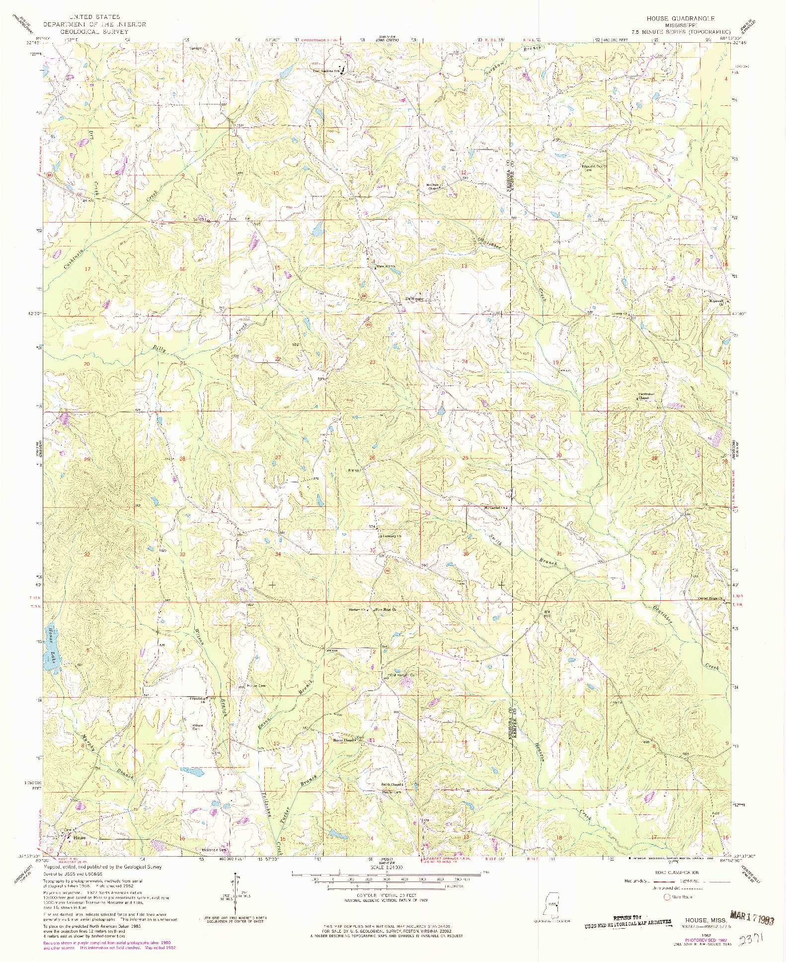 USGS 1:24000-SCALE QUADRANGLE FOR HOUSE, MS 1962